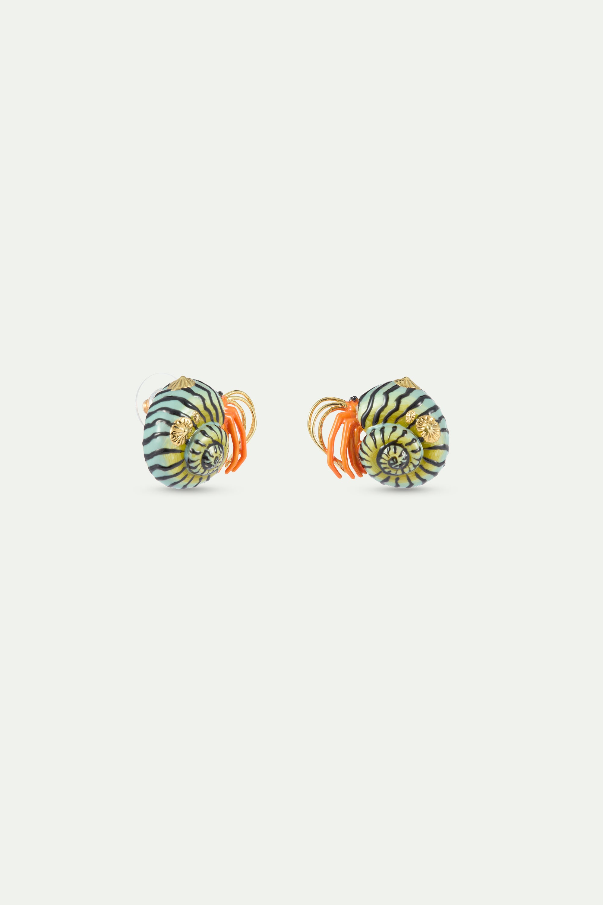 Green and orange hermit crab earrings