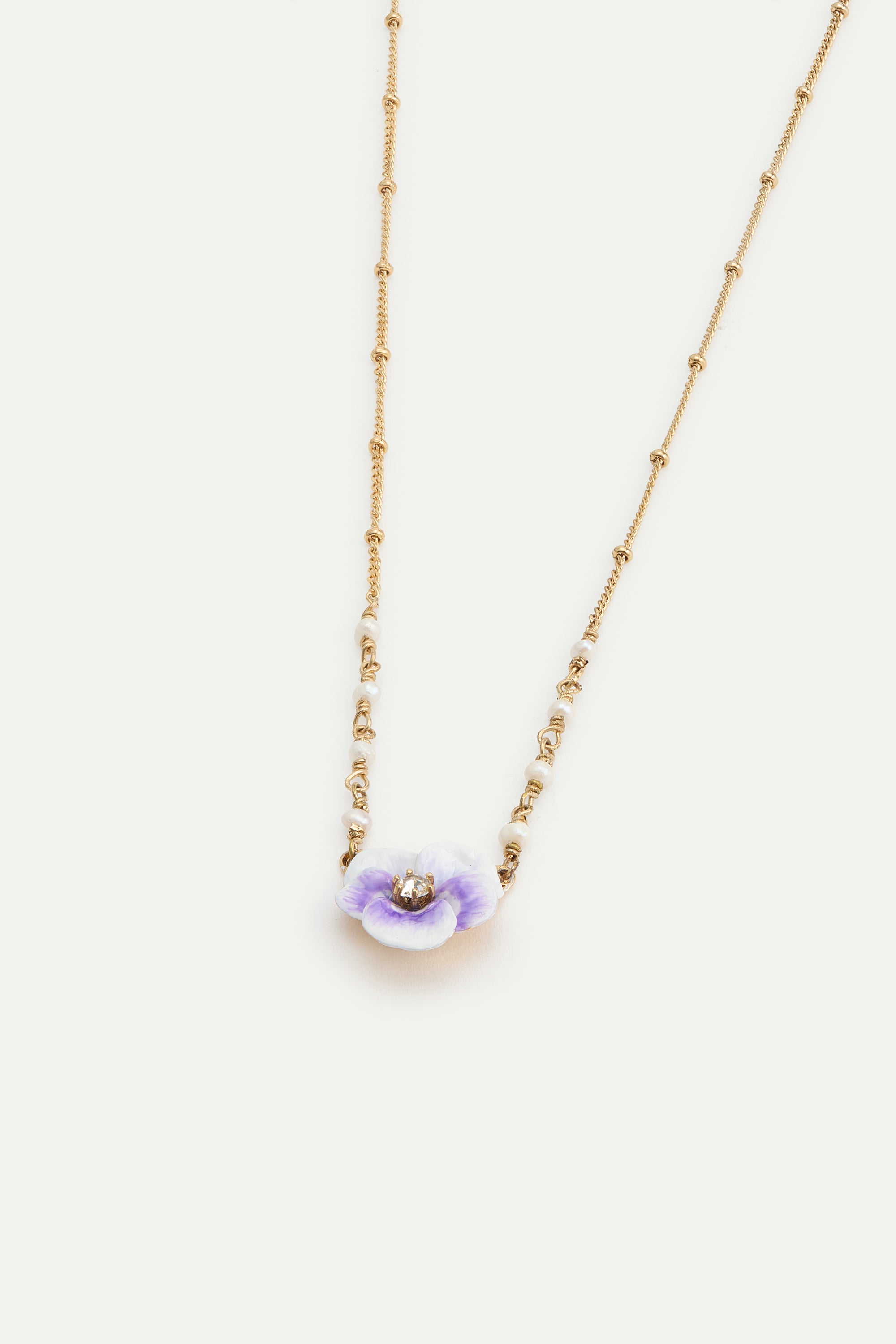 Purple pansy and cut crystal necklace