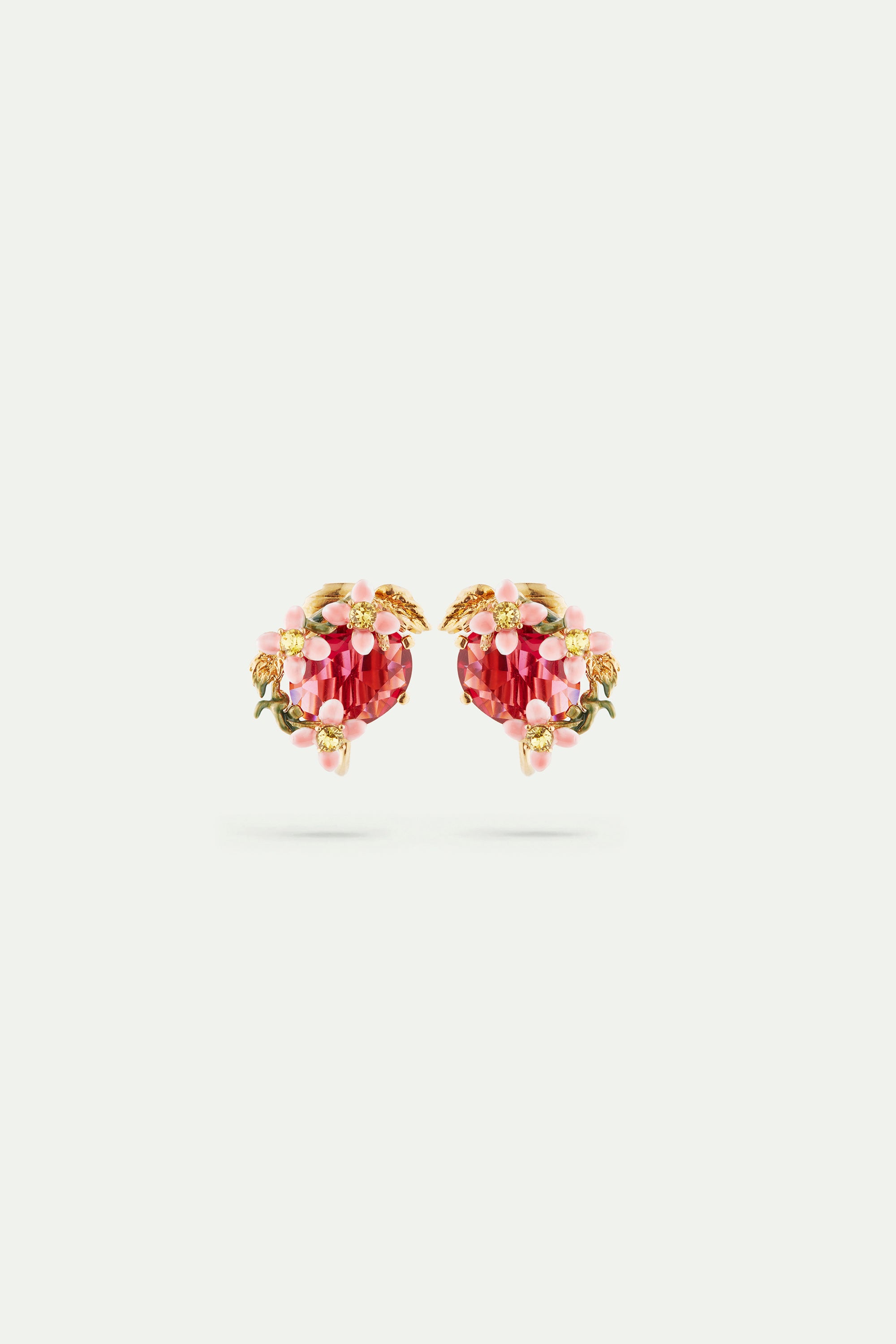 Faceted bead and pink clematis montana earrings