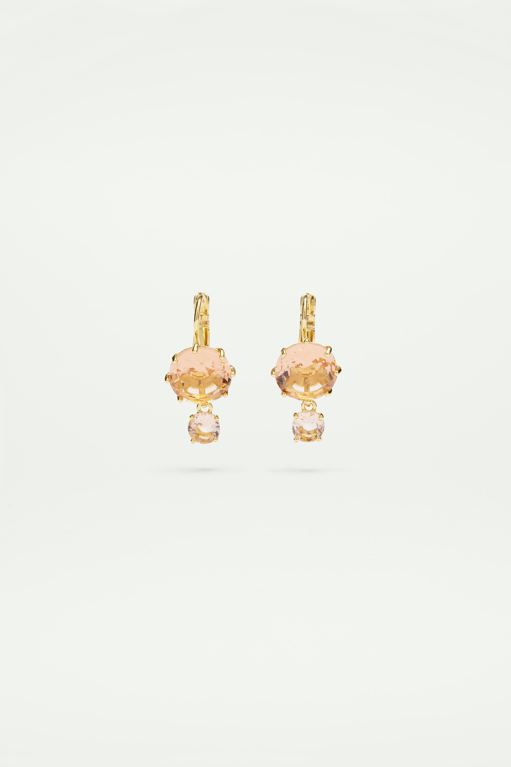 Apricot pink diamantine 2 round stone sleeper earrings