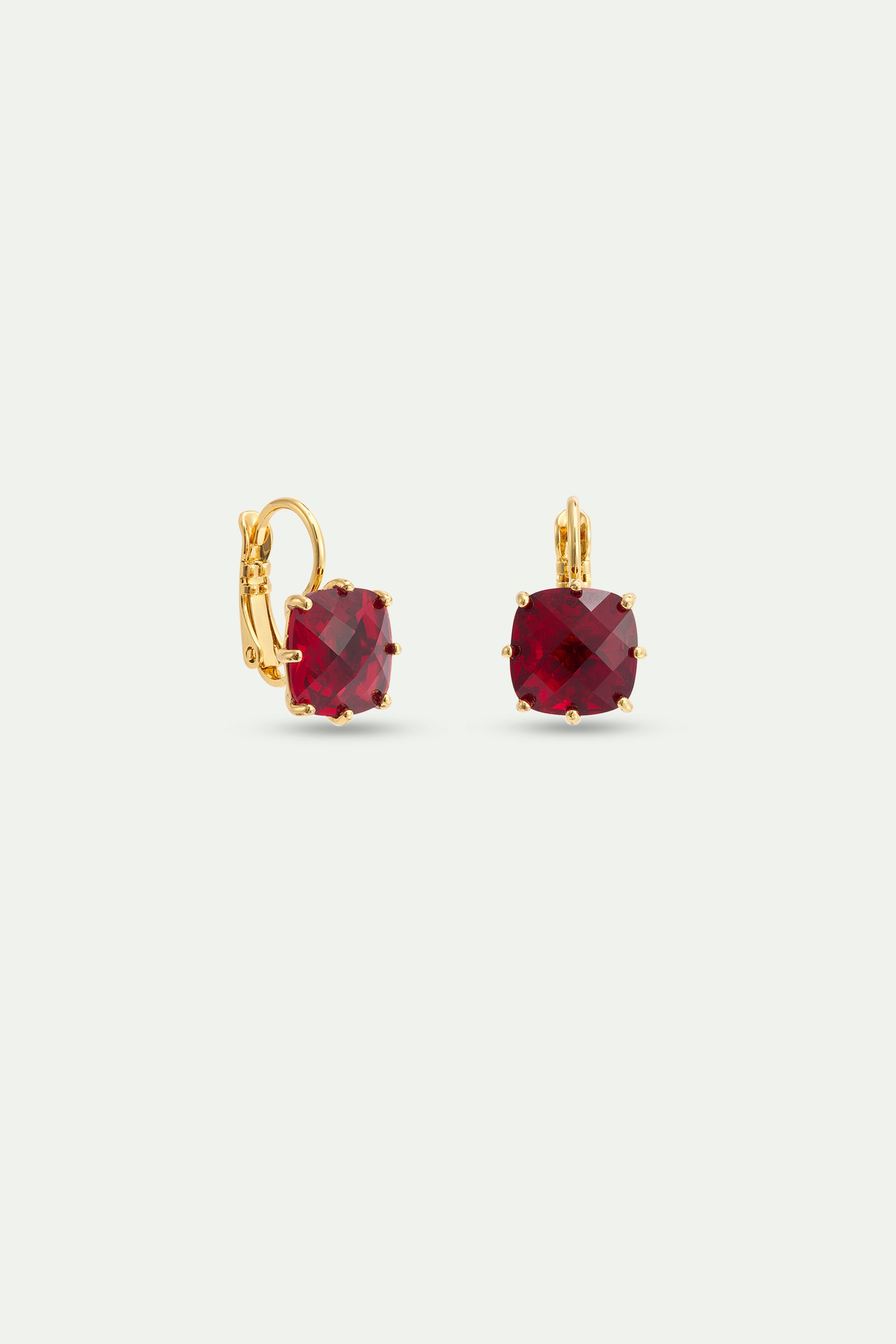 Garnet Red Diamantine square stone sleeper earrings