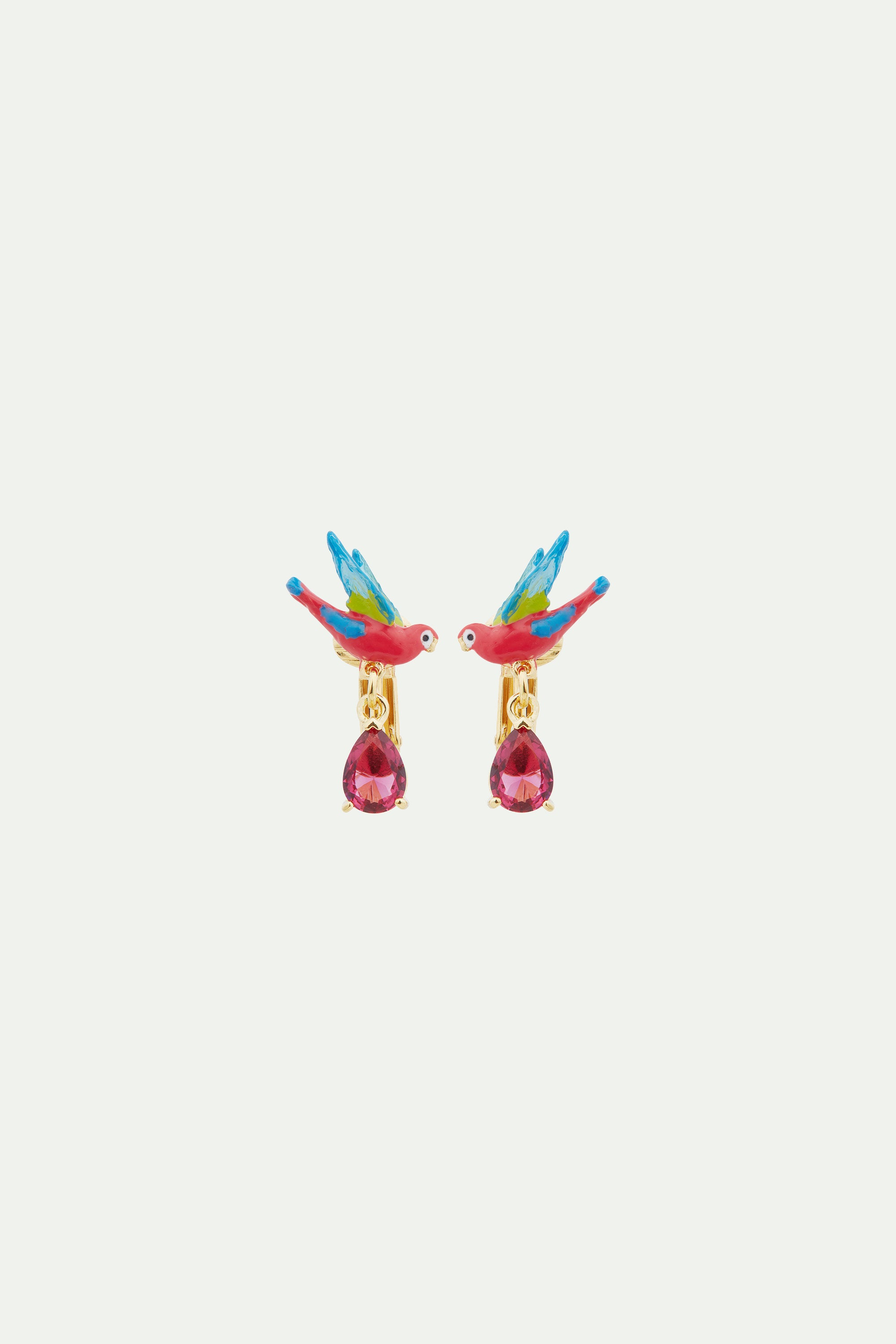 Parrot and faceted glass clip-on earrings