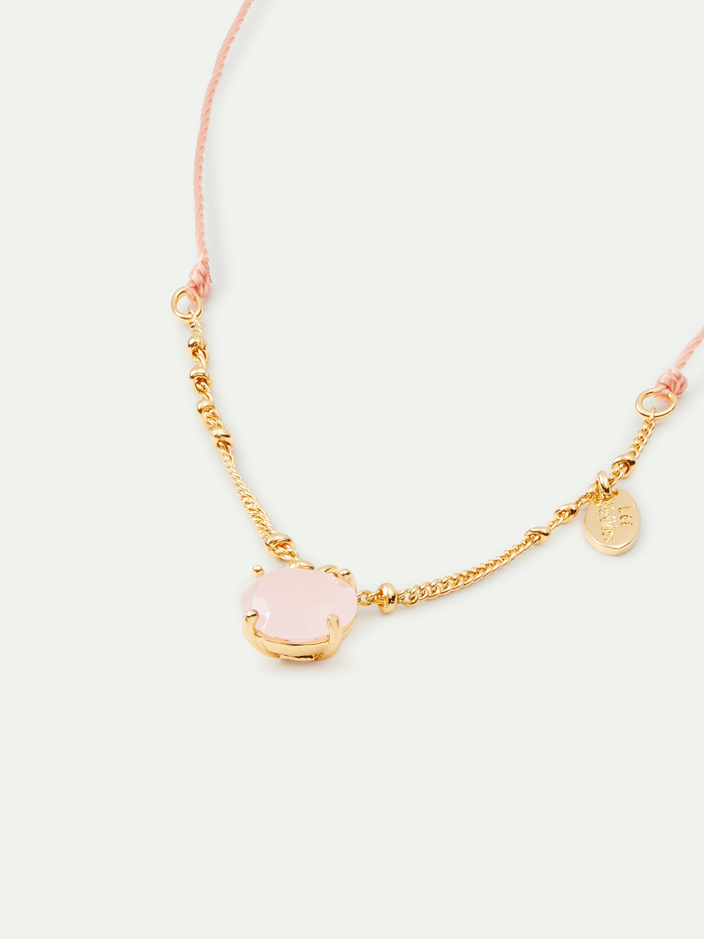Bracelet 15.5-21cm pink silk w/ pink stone pendant