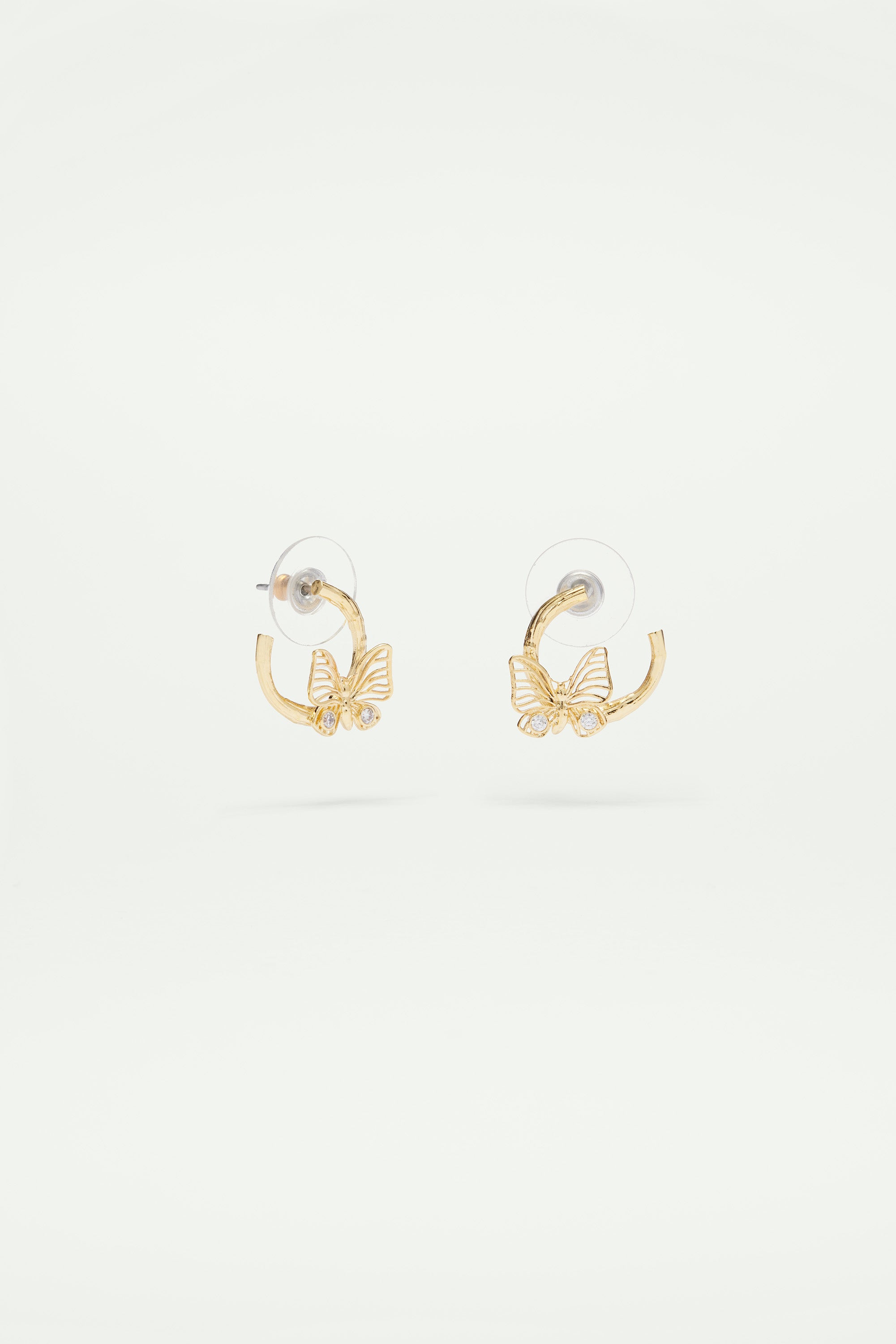 Golden butterfly and crystal post earrings