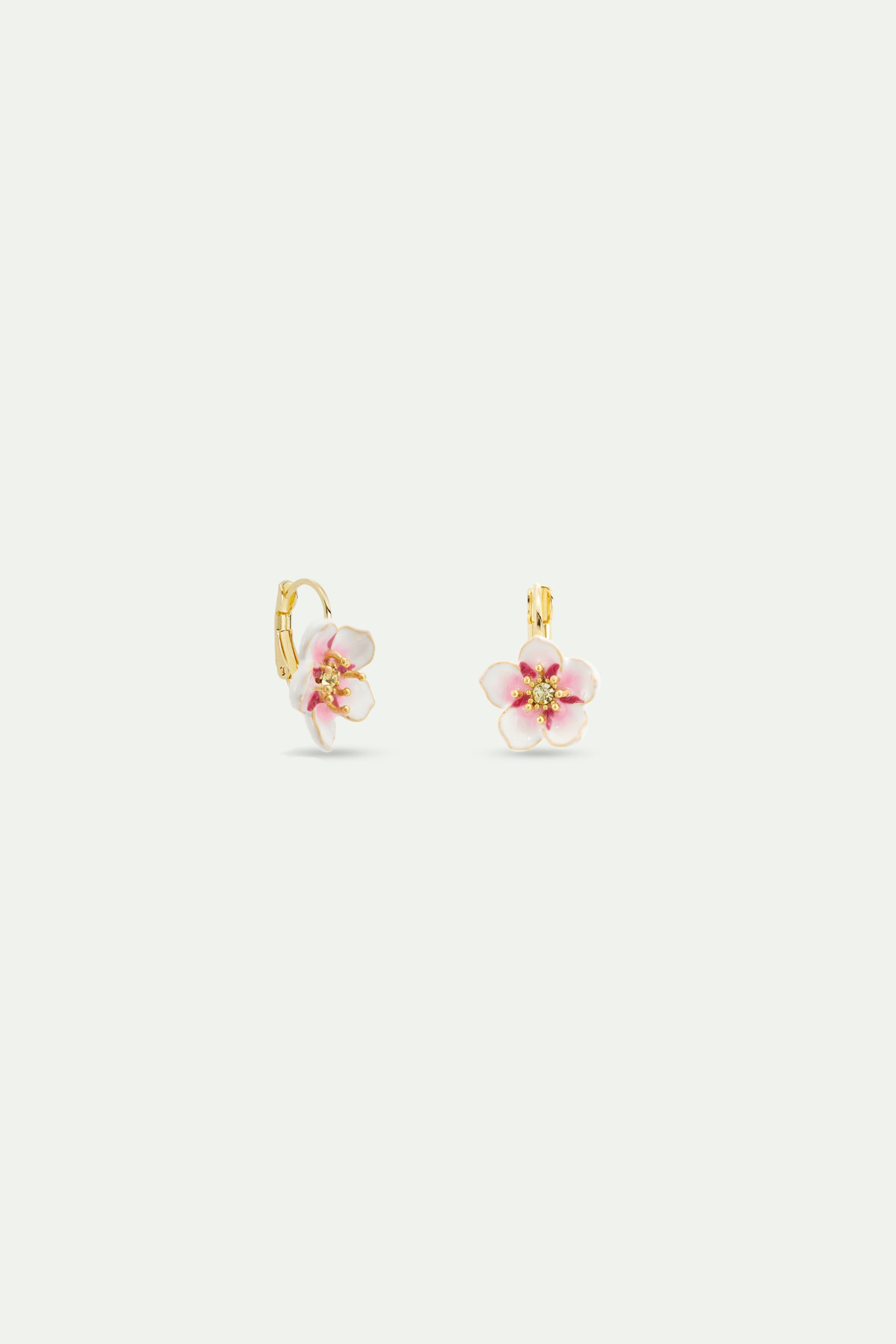 Mini white cherry blossom sleeper earrings