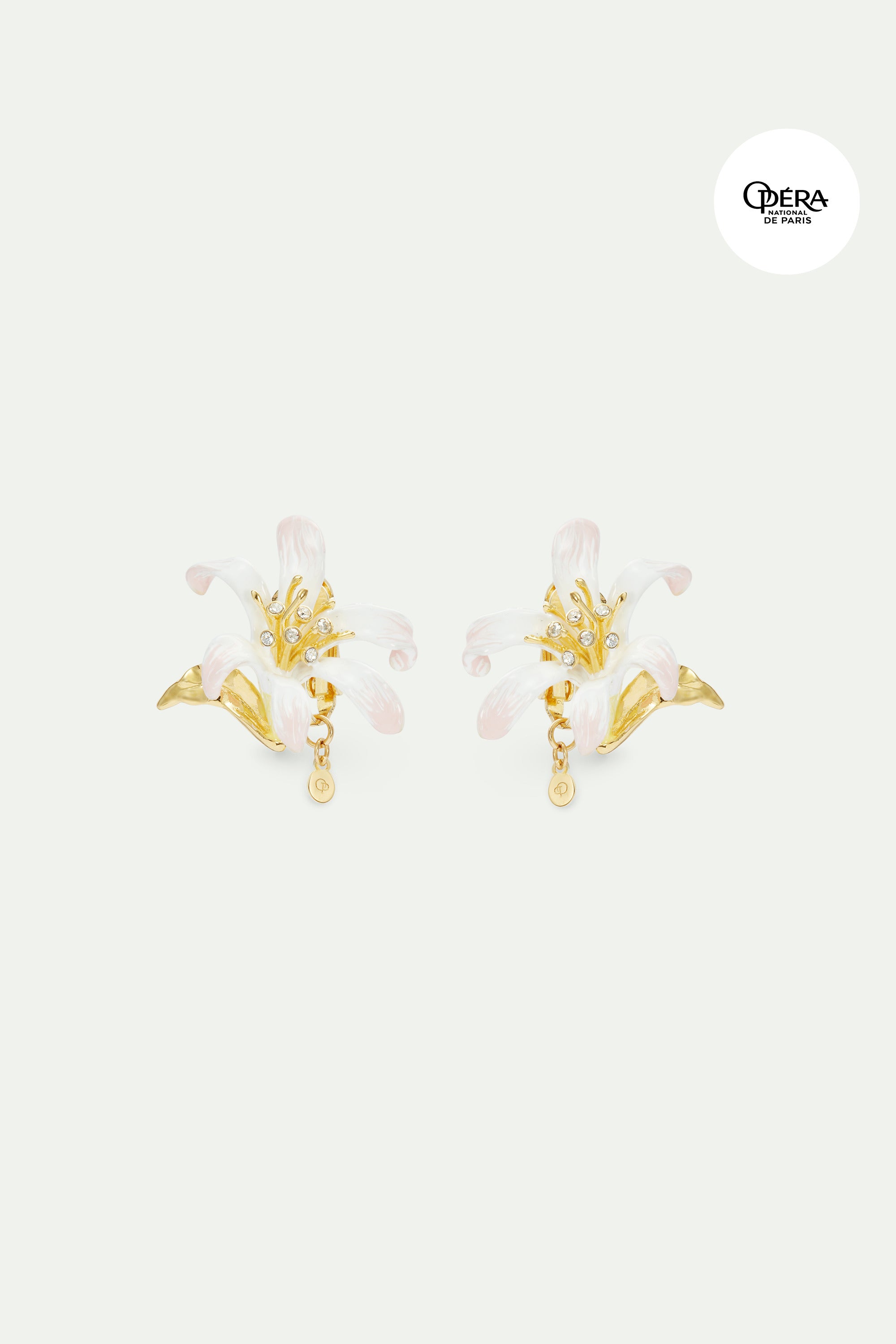 Large white lily earrings and golden leaves