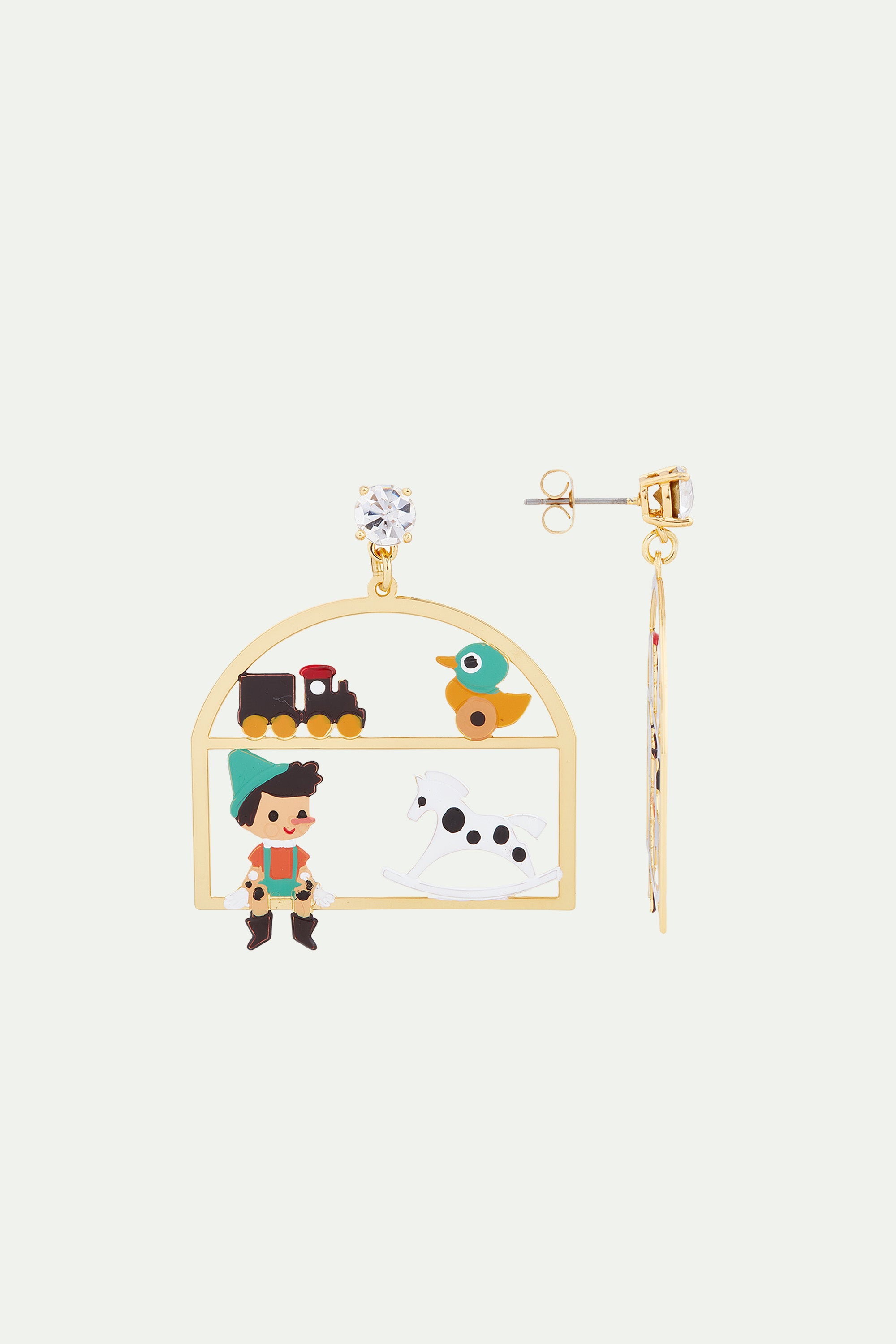 Pinocchio and toys clip-on earrings