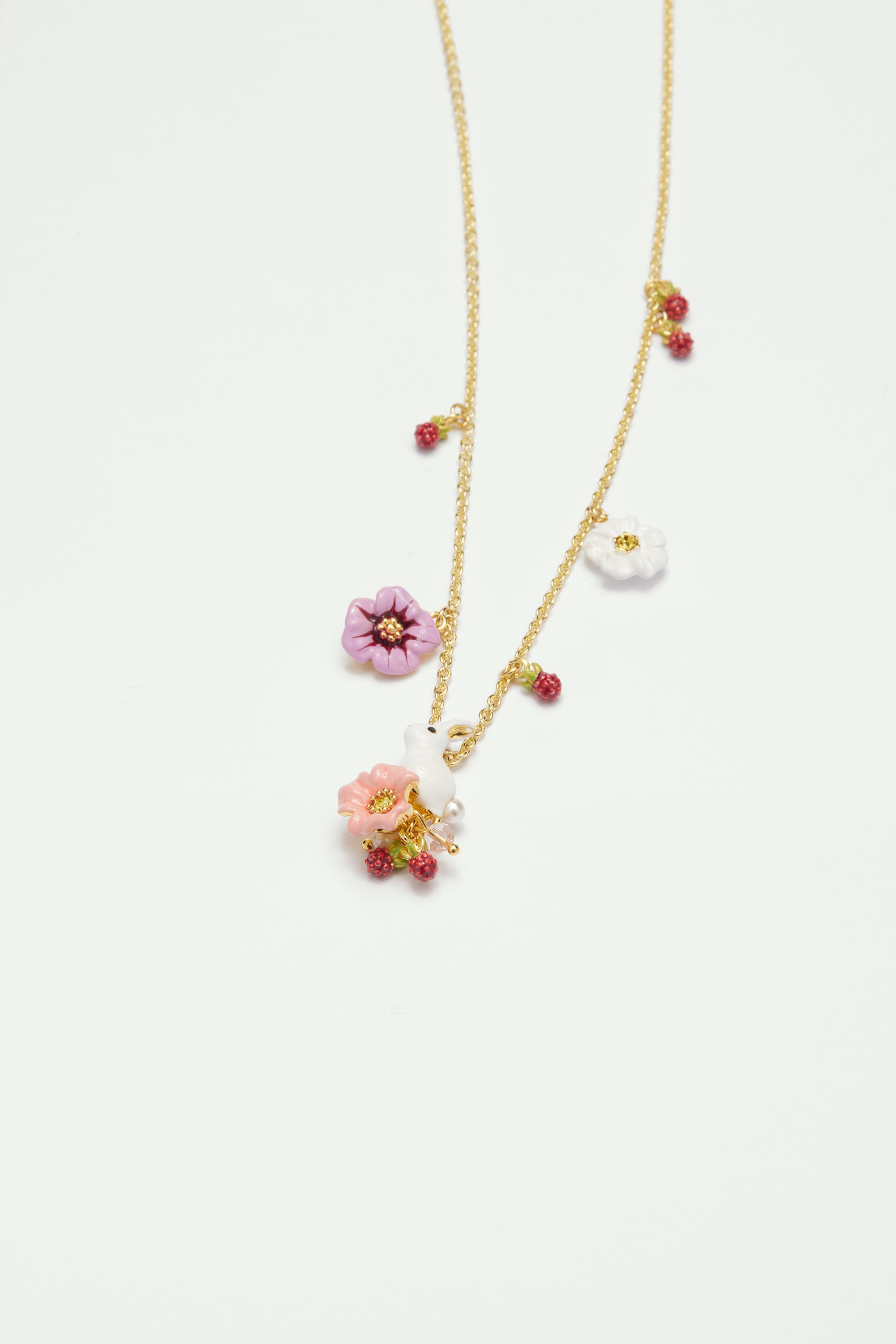 Rabbit on Flowers Pendant Necklace