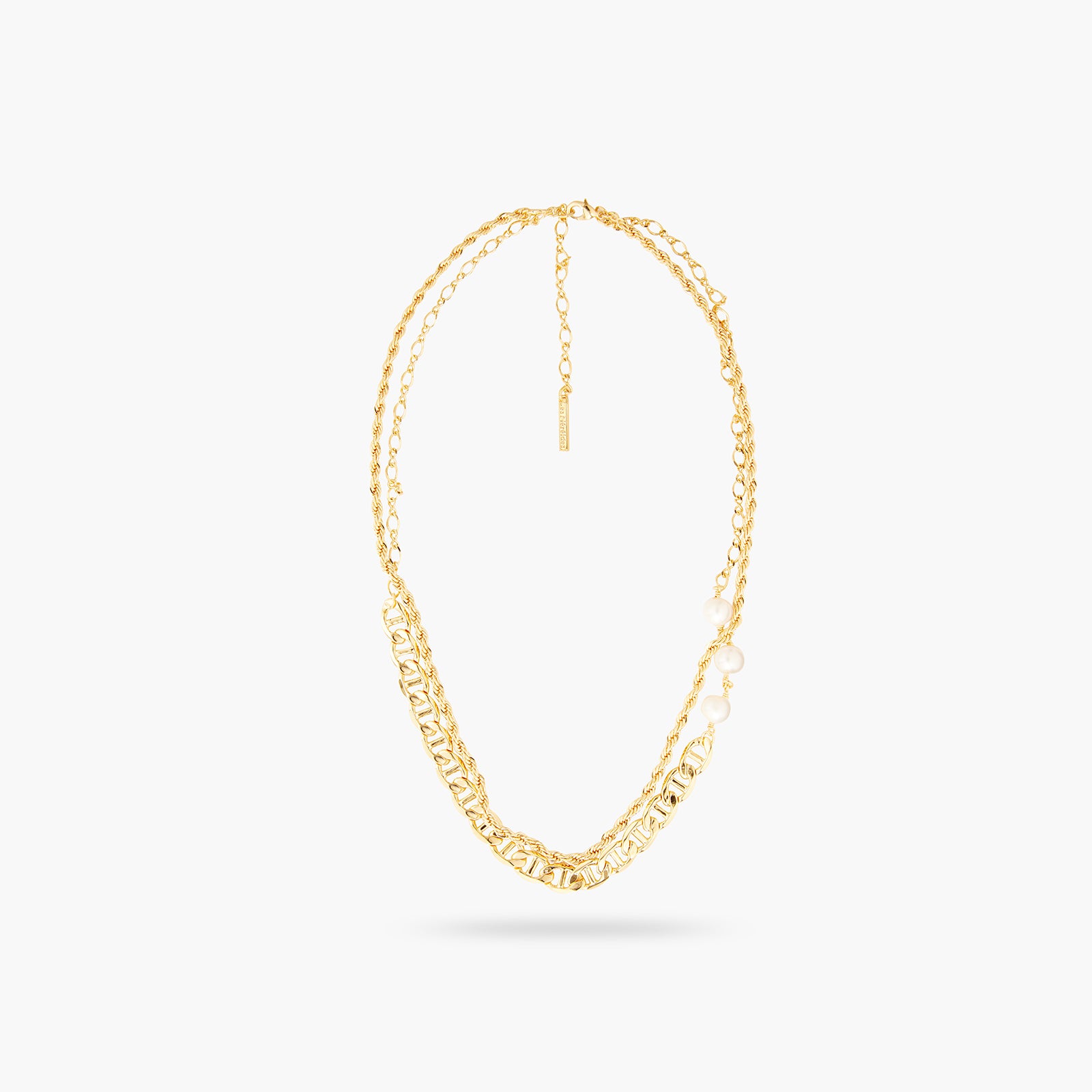 Two row chain and cultured pearl necklace