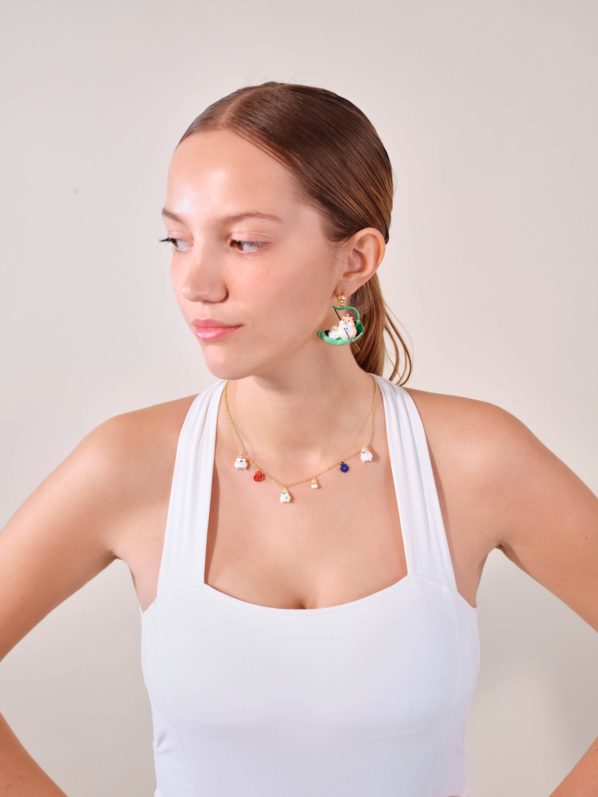 Hamster family and flower charm necklace