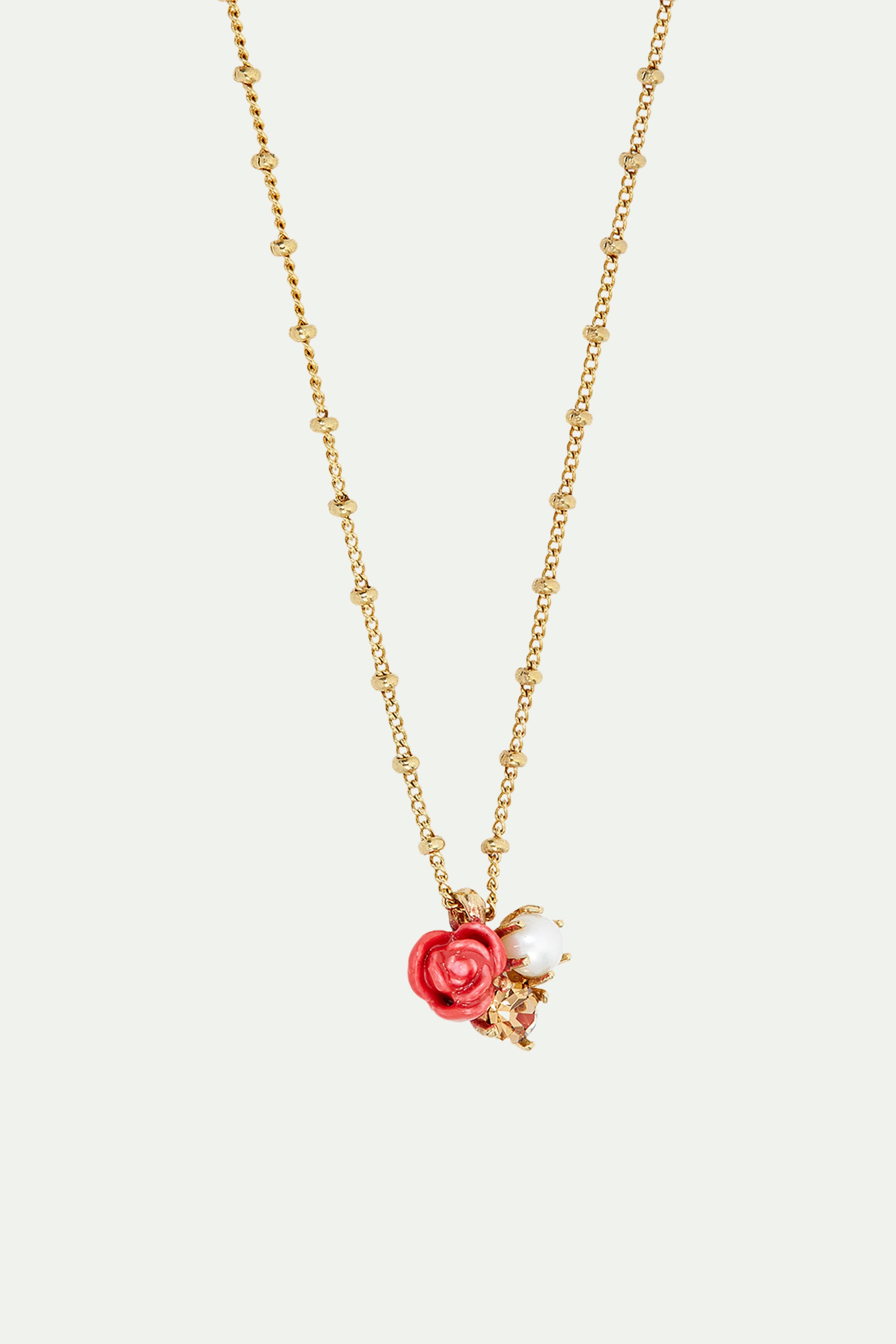 Rose, cultured pearl and stone pendant necklace