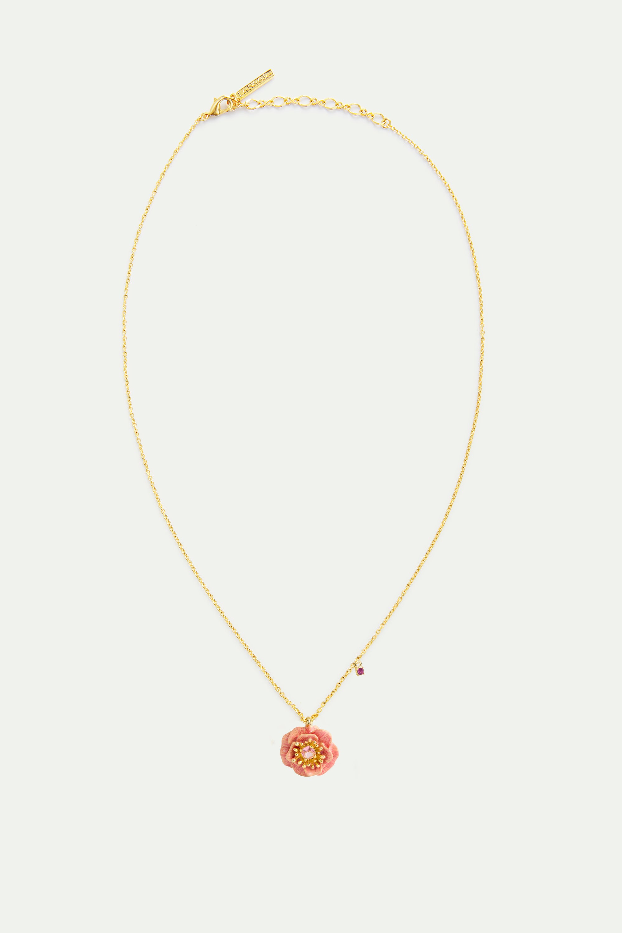 Pink anemone and crystal pendant necklace