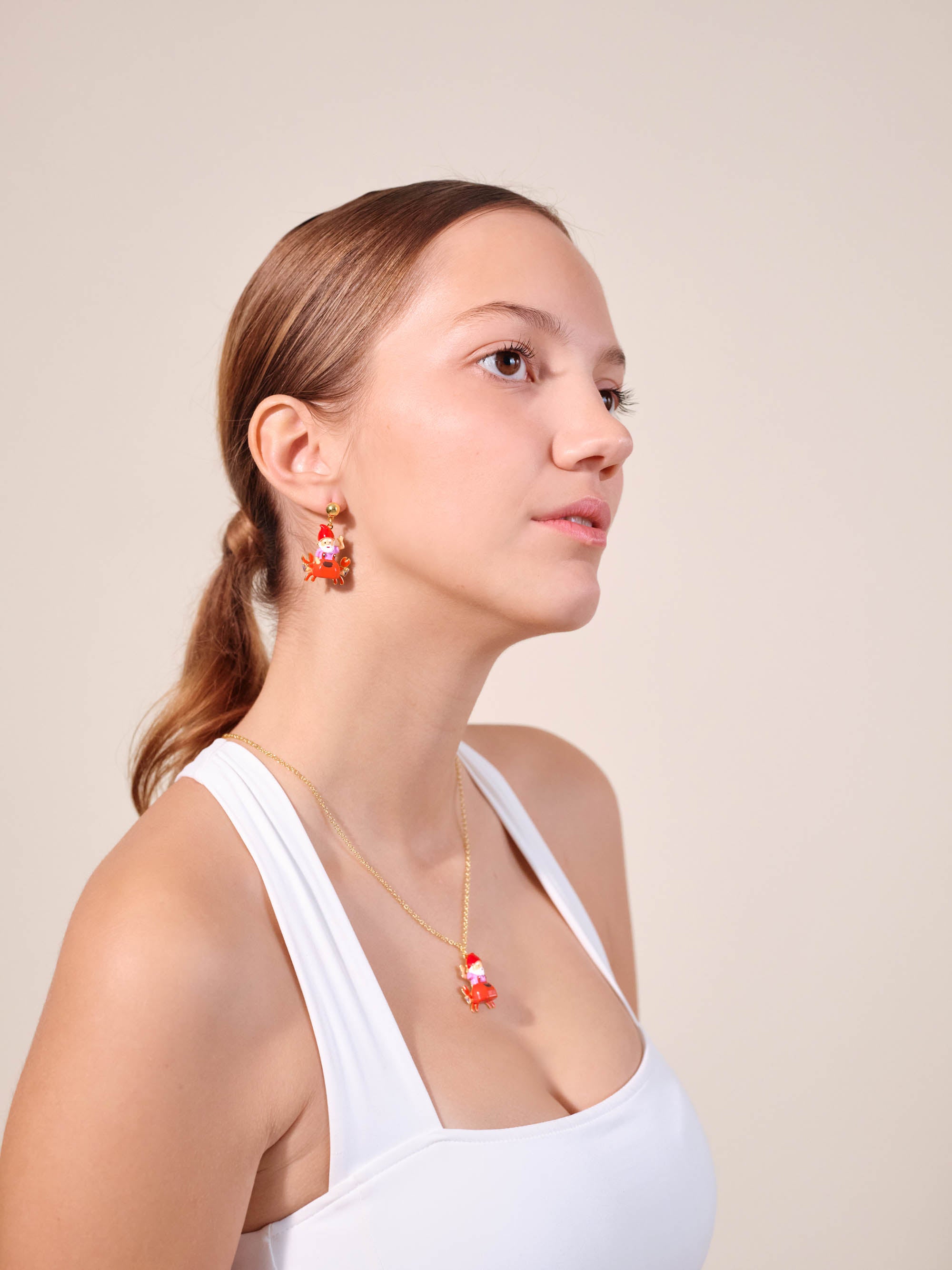 Garden gnome and red crab earrings