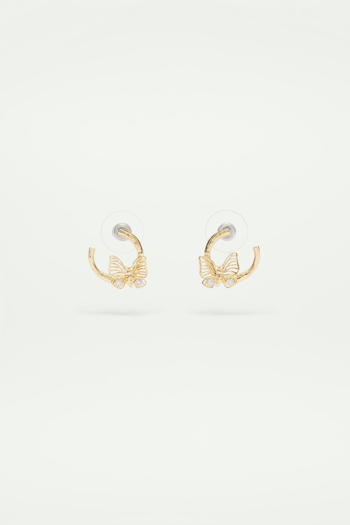 Golden butterfly and crystal post earrings