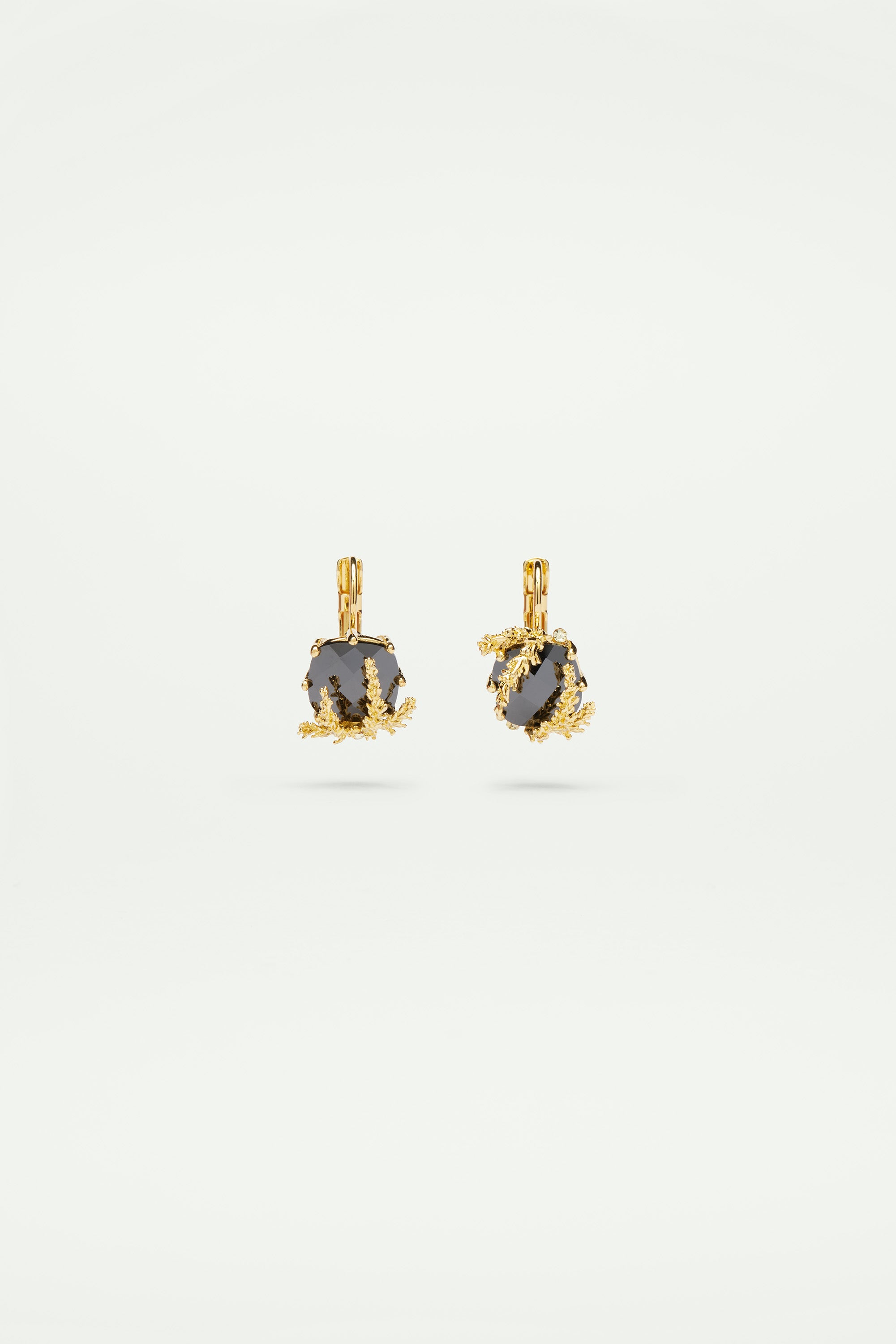 Patchouli flower and black faceted glass sleeper earrings