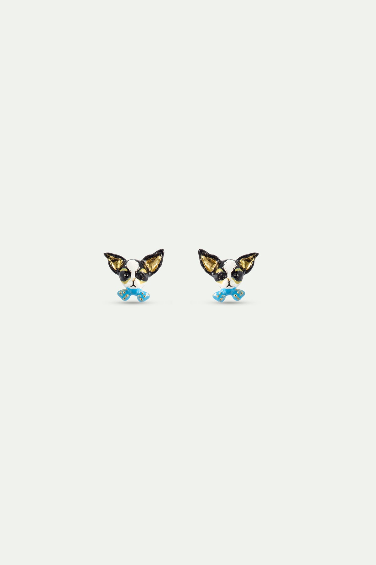 Chihuahua and blue bow tie post earrings