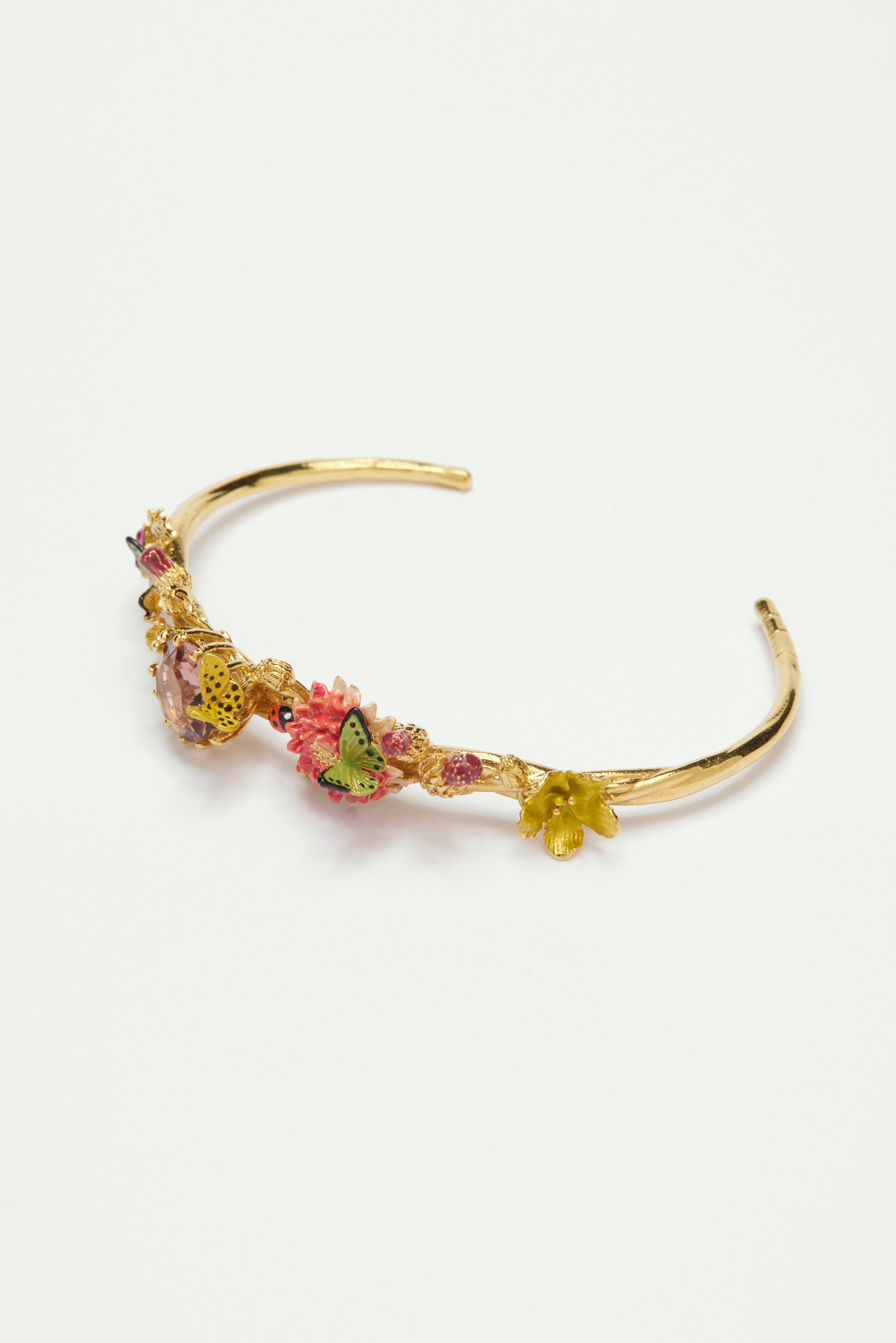 Butterfly field and round stone bangle bracelet