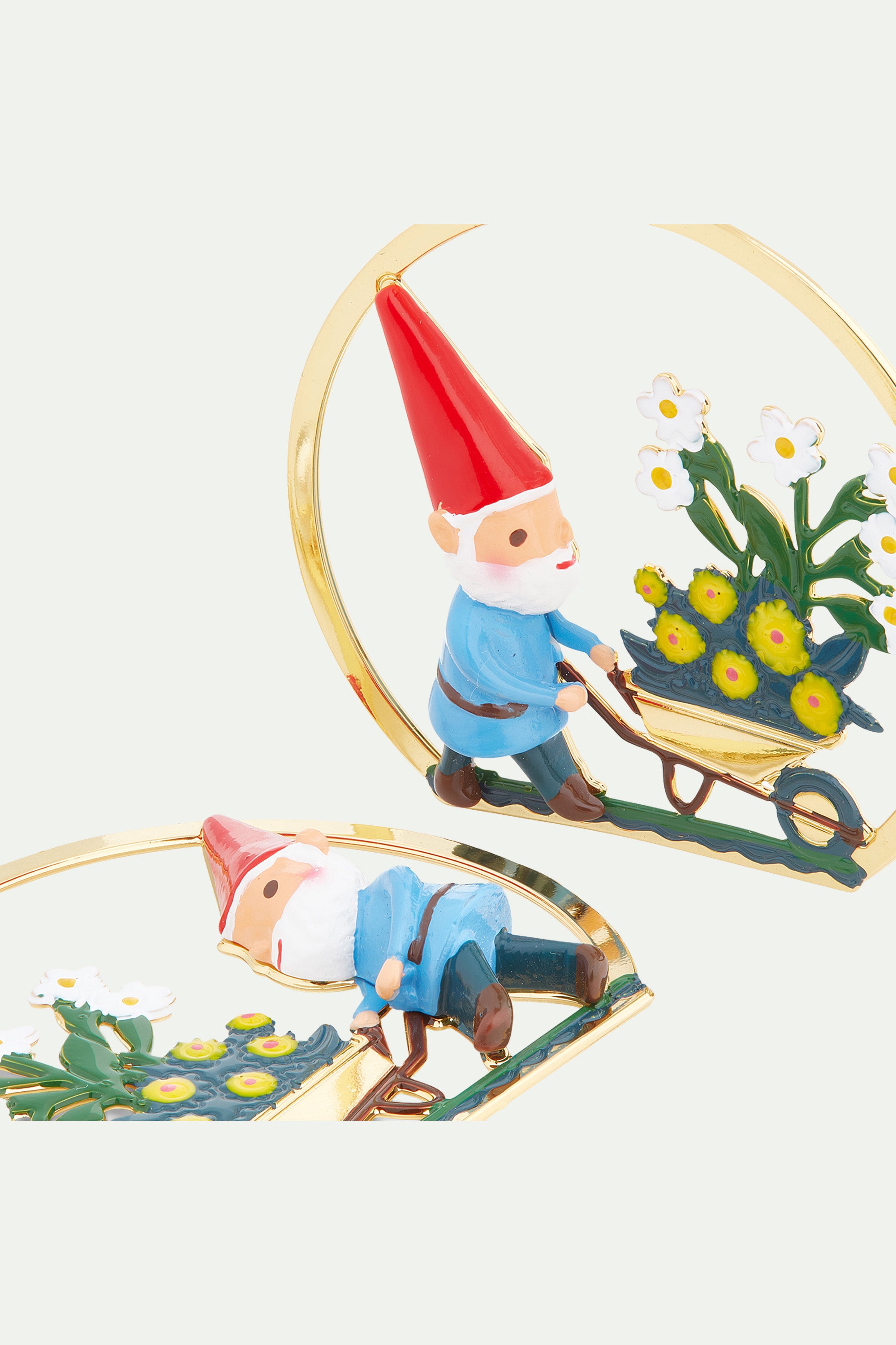 Garden gnome and flower picking clip-on earrings