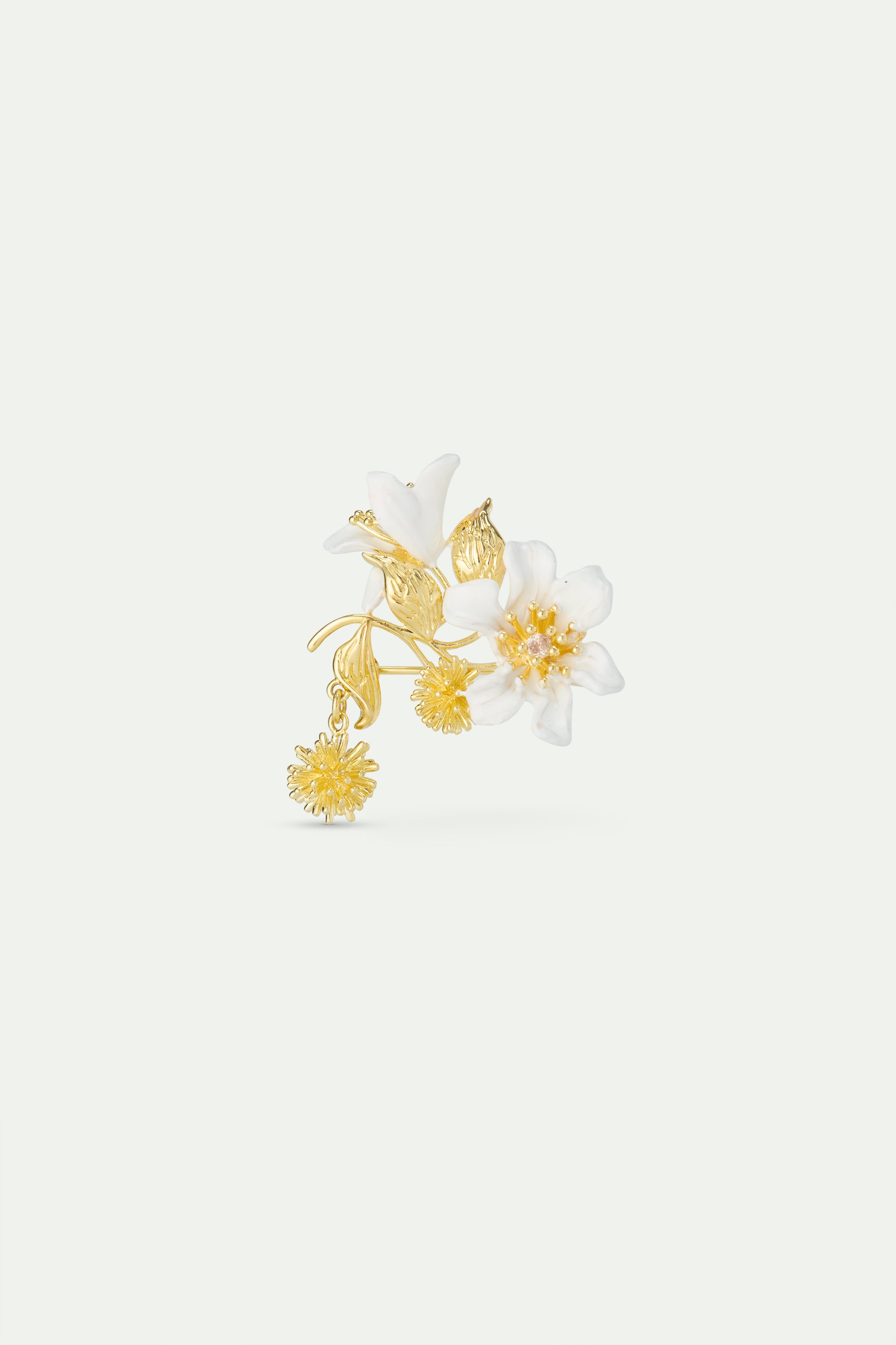 Large clematis, laurel leaf and japanese kerria brooch