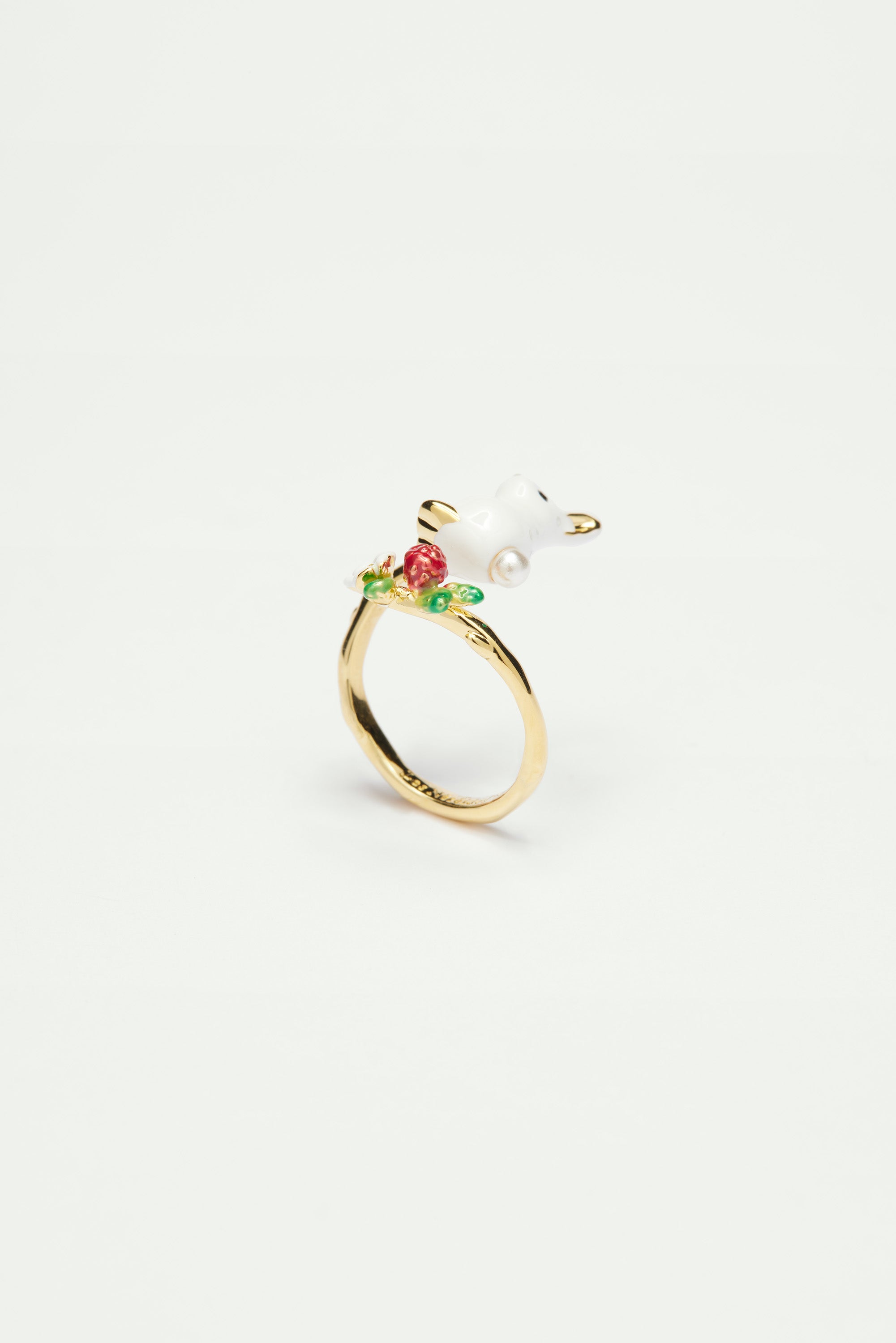 Rabbit and White Flower Adjustable Ring