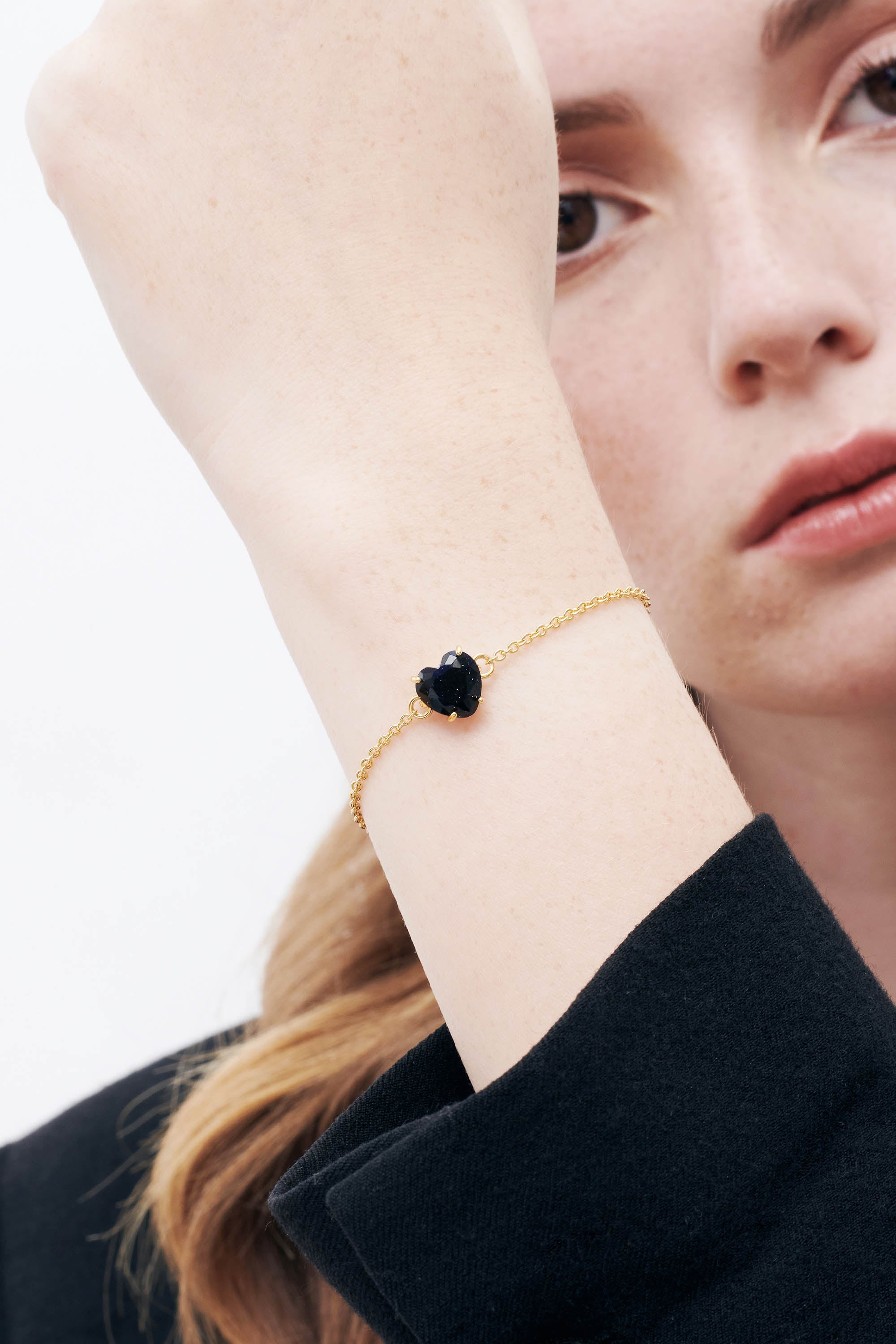 Deep Sparkling Blue Heart Stone La Diamantine Thin Bracelet