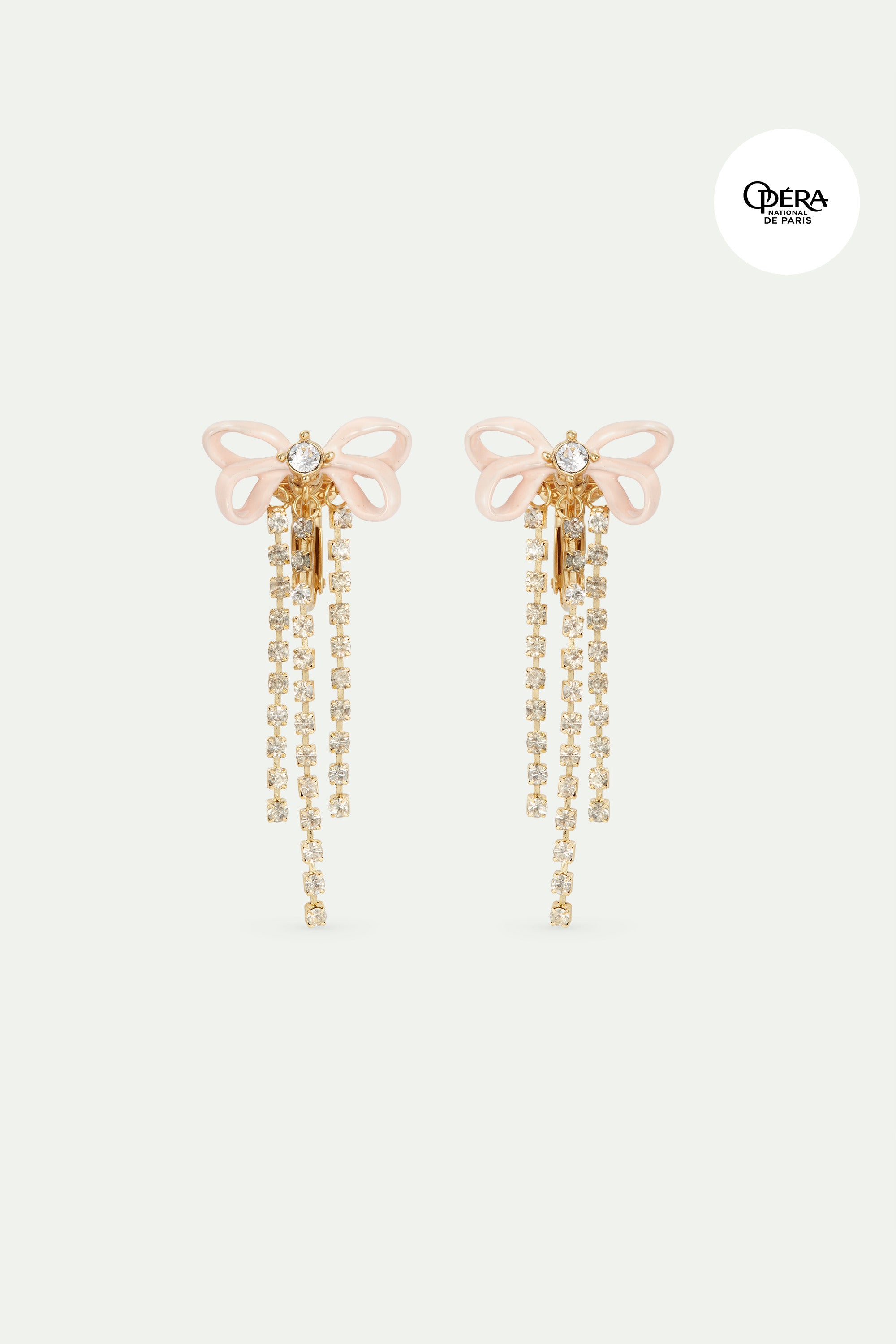 Pink ribbon and rhinestone chain earrings