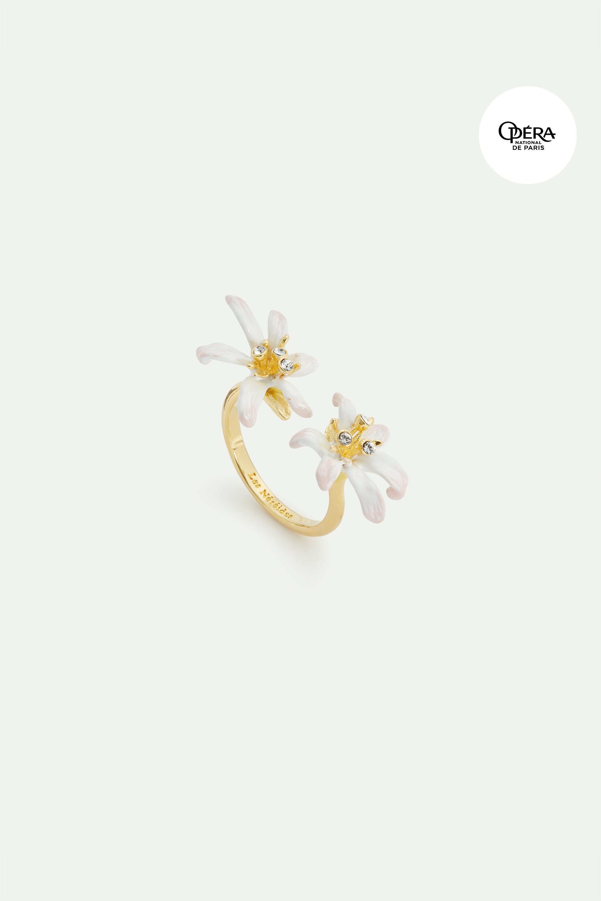 White lily flower adjustable gold-plated ring