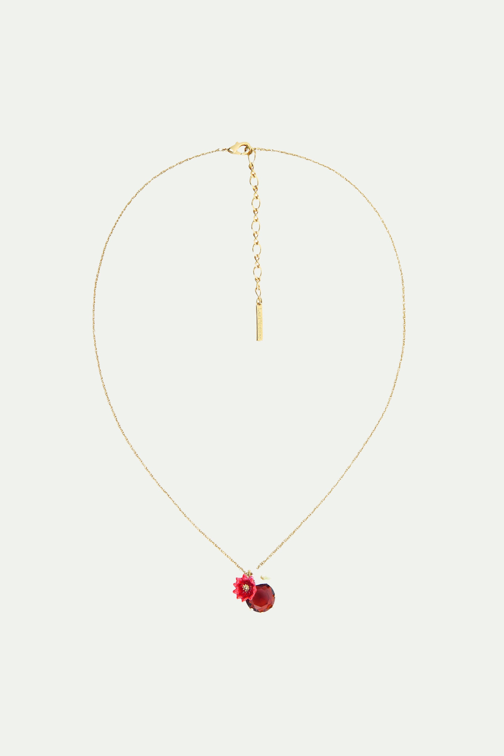 Two flowers and faceted glass pendant necklace