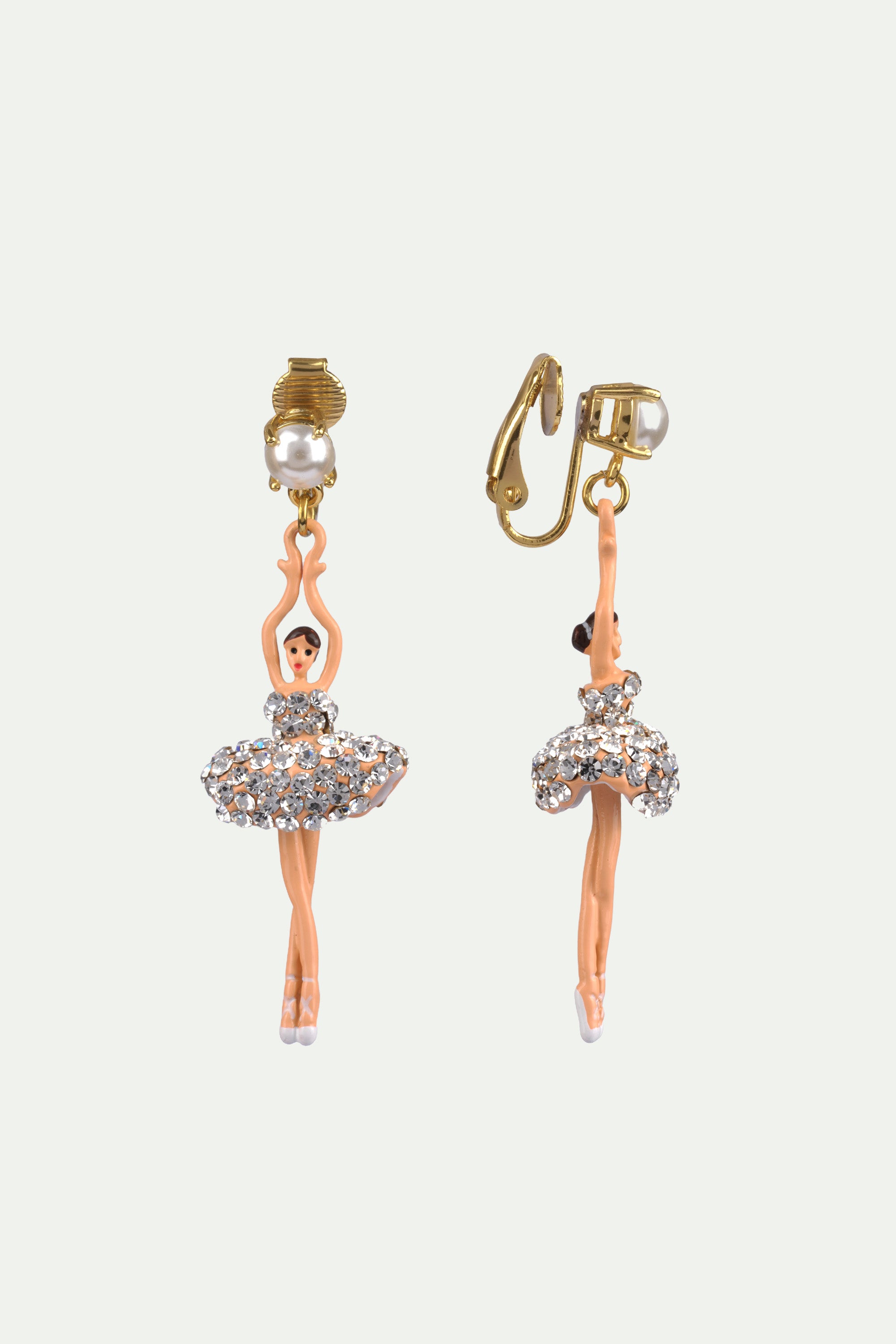 Clip on earrings with crystal toe-dancing ballerinas