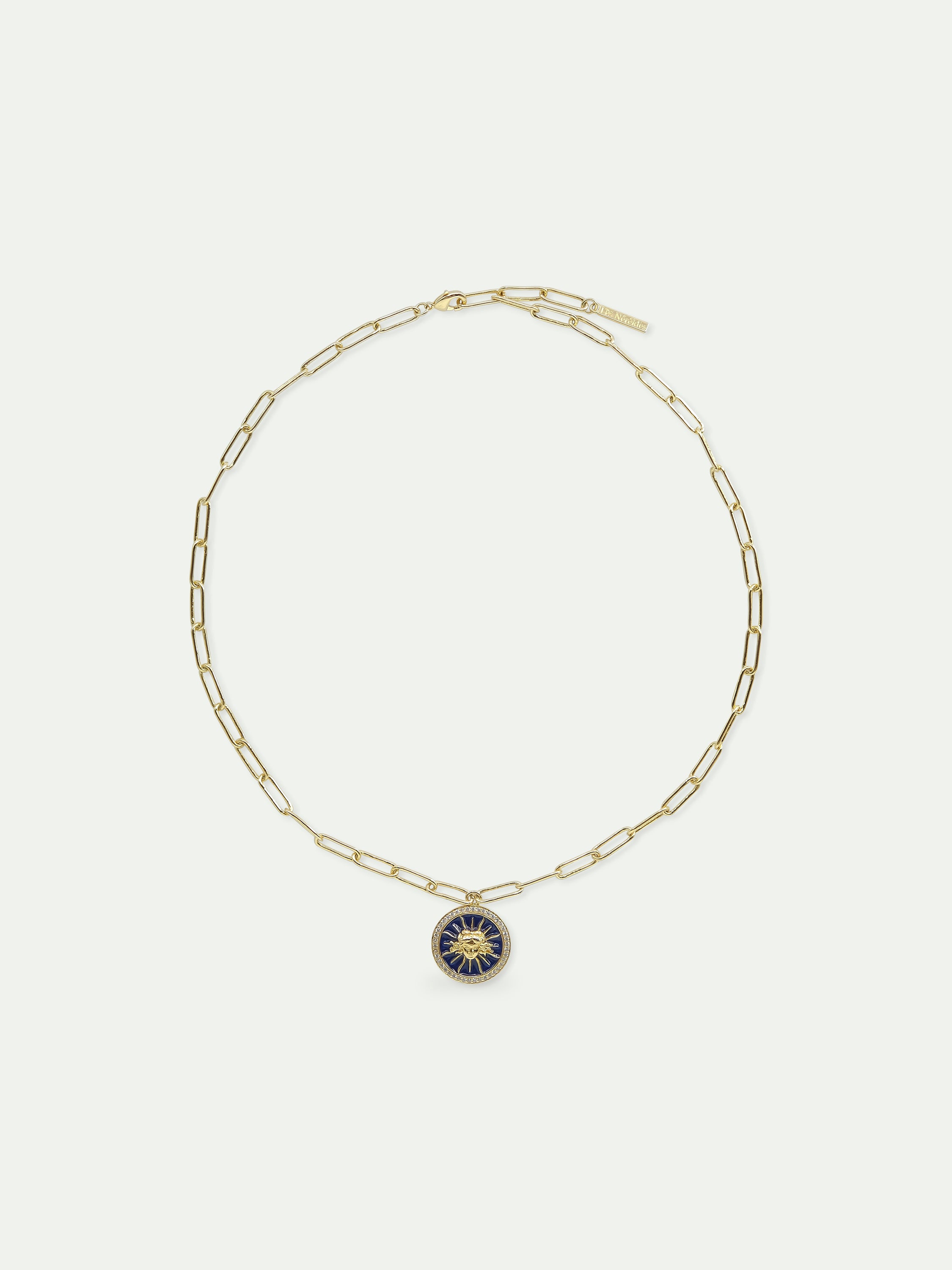 Sun king blue medal chain necklace