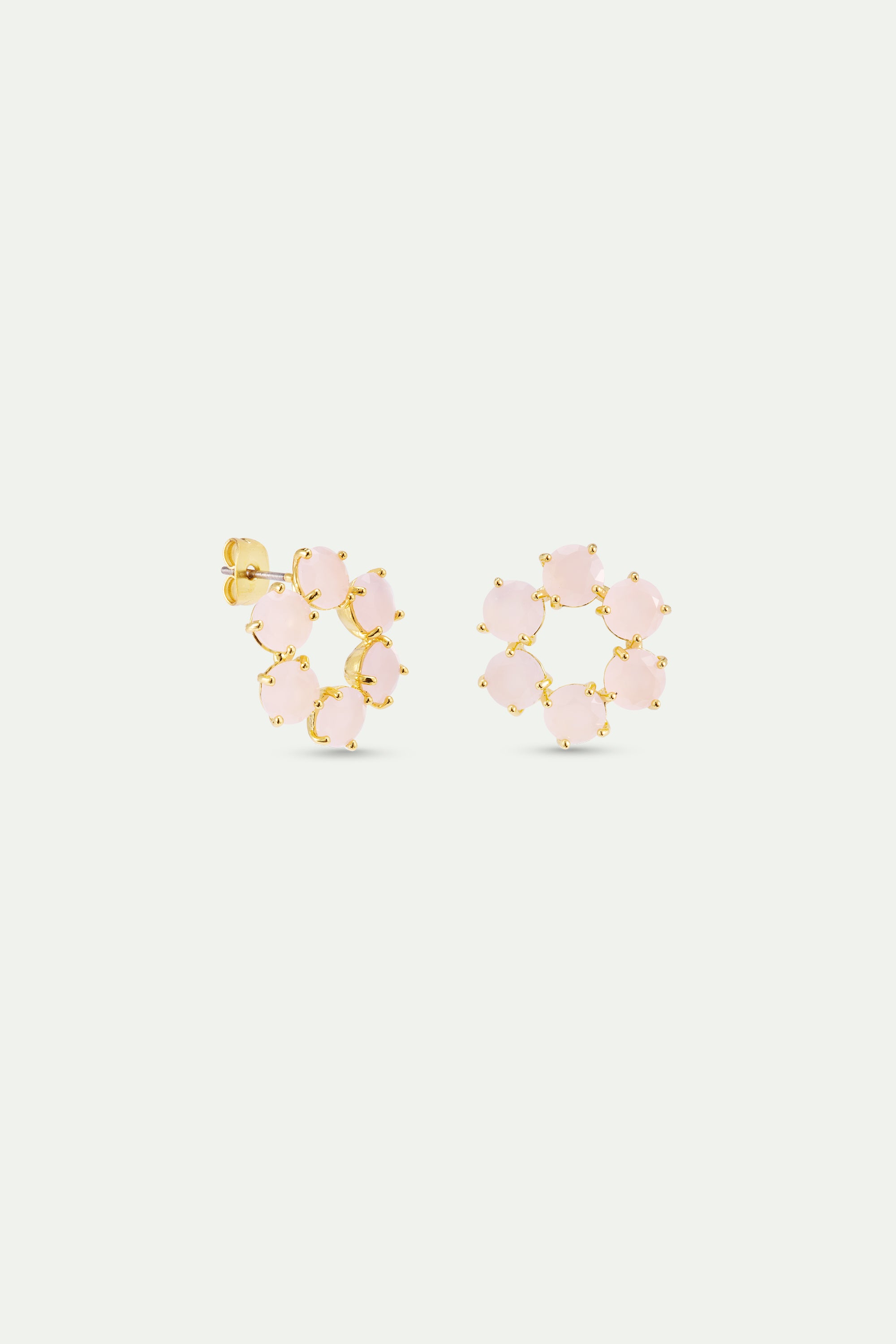 Diamantine hoop earrings with 6 light pink stones