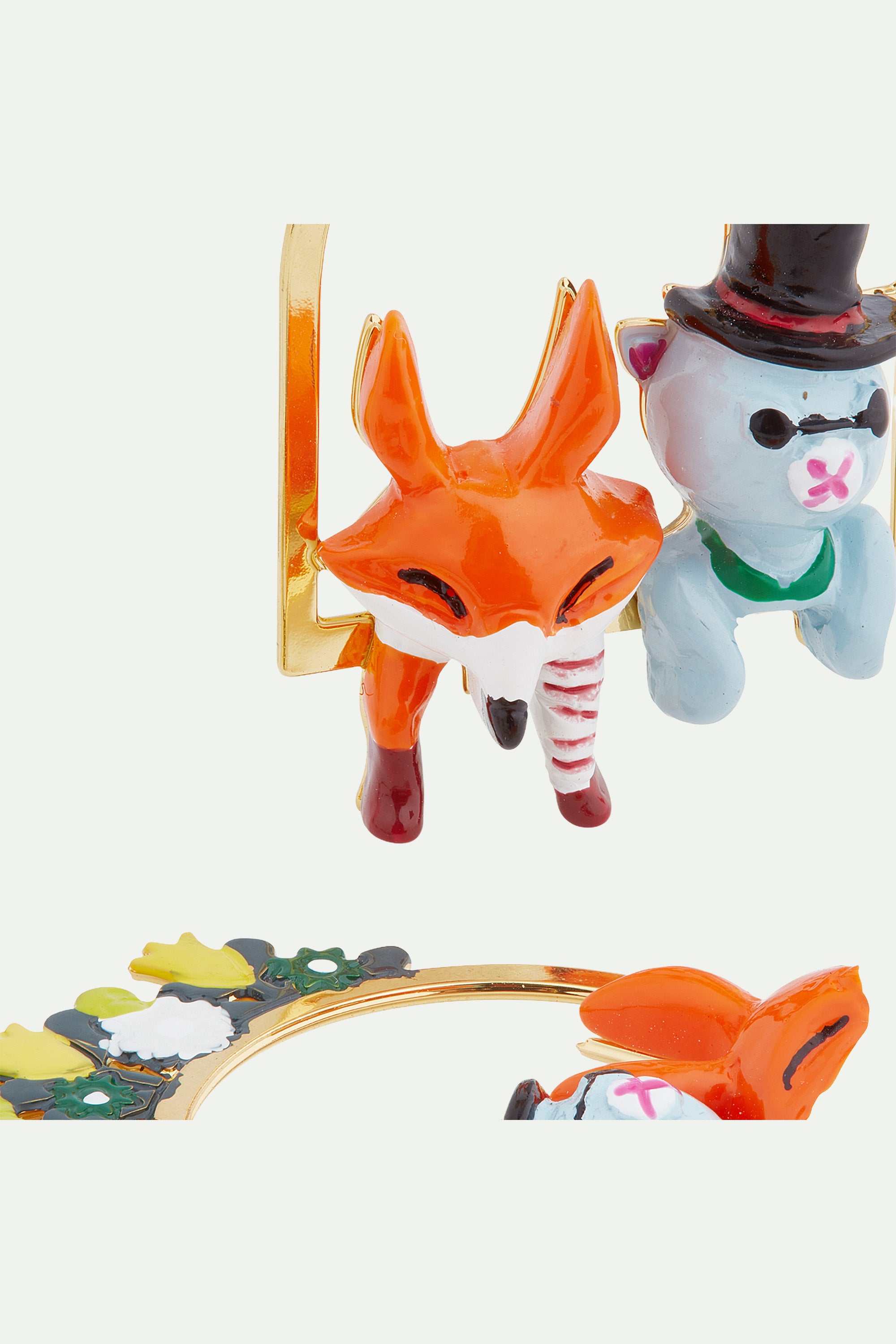 Fox and cat clip-on earrings