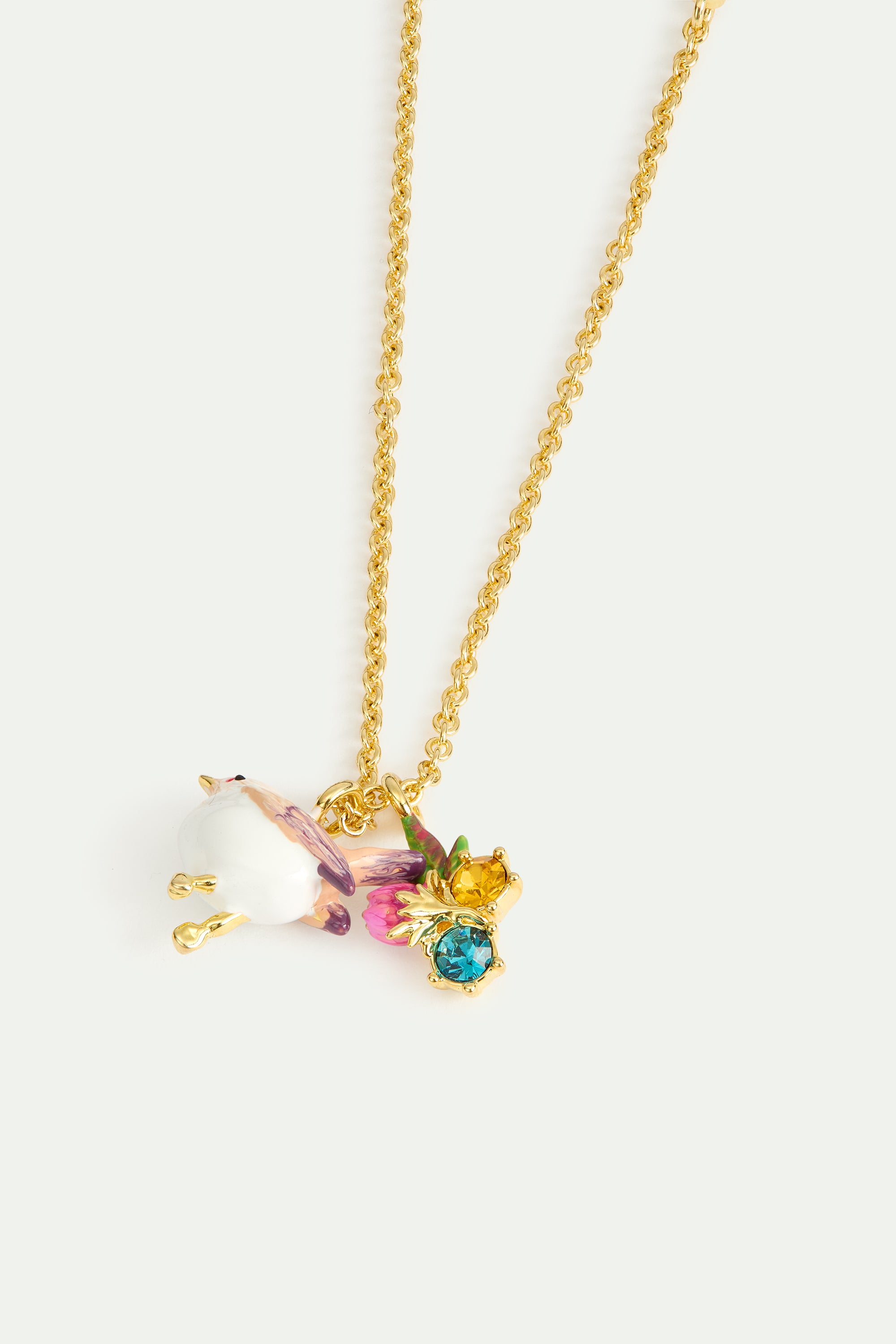 Pendant bracelet with snow bunting, rosebud and crystals