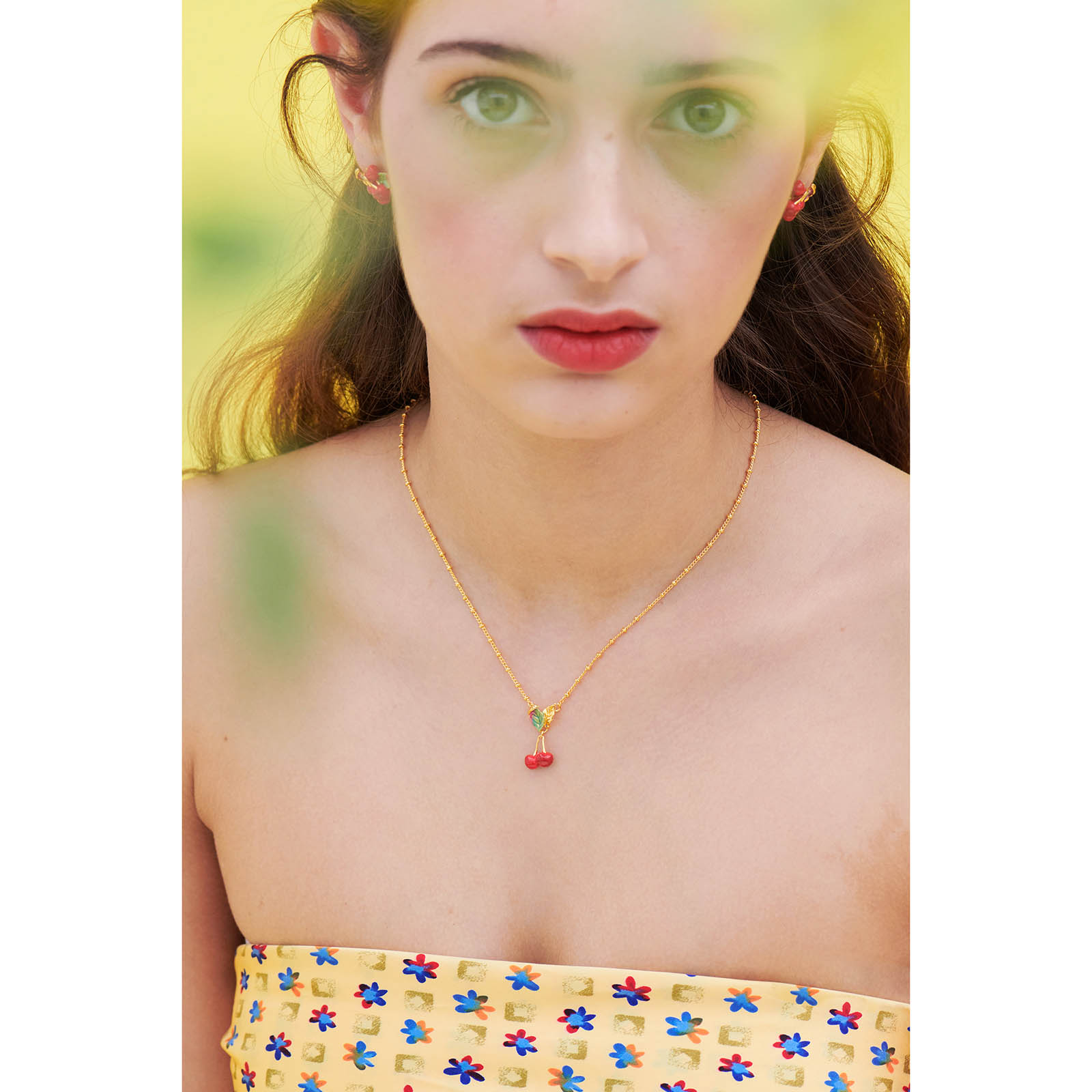 Cherries and Leaves Pendant Necklace