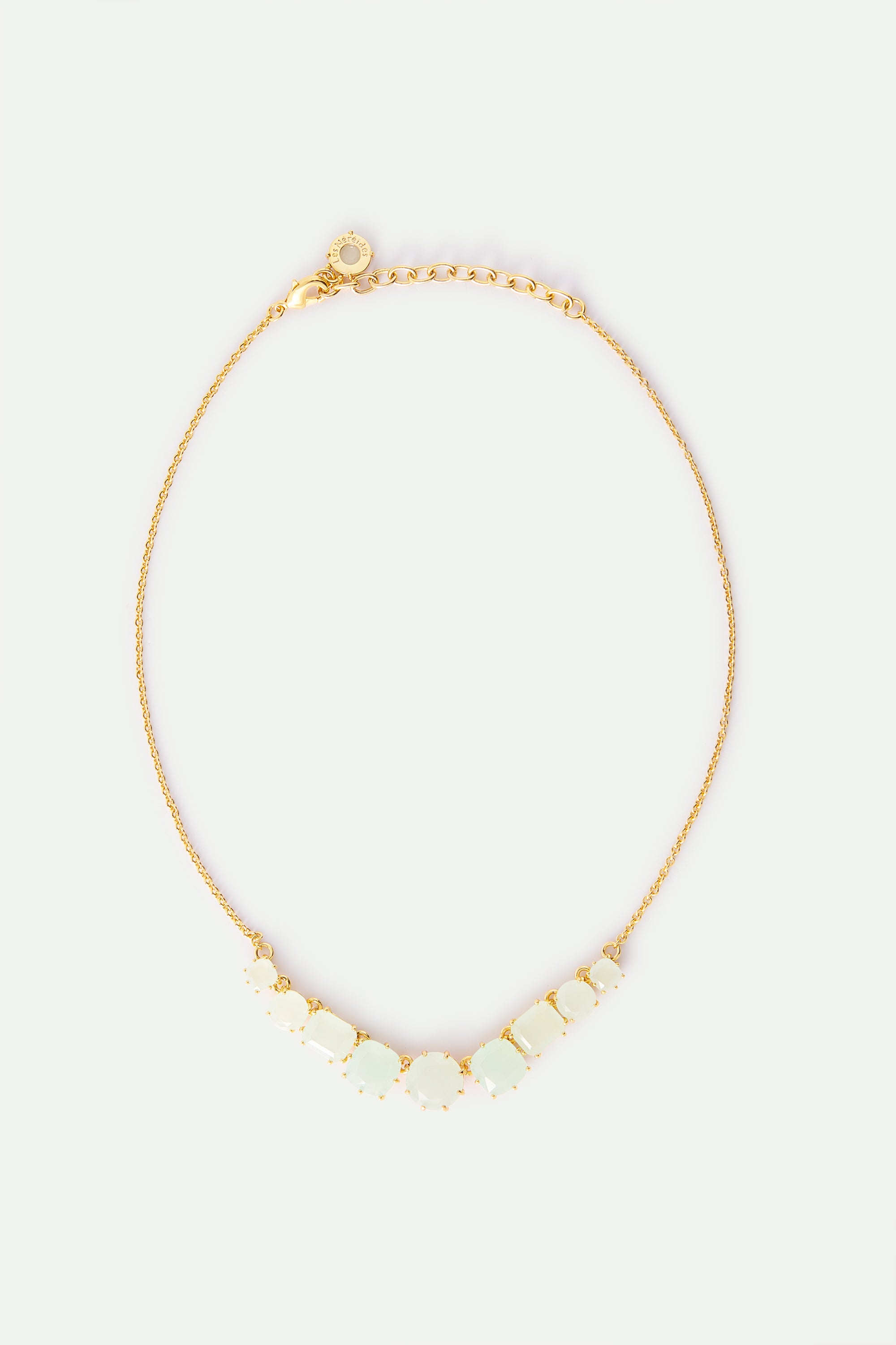 Fine Diamantine necklace with 9 sea green stones