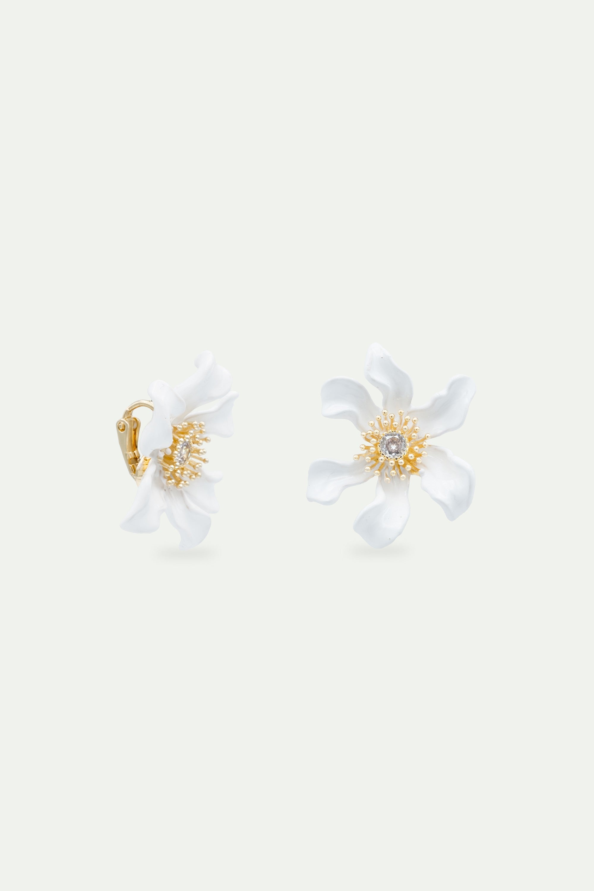 Large white clematis flower earrings