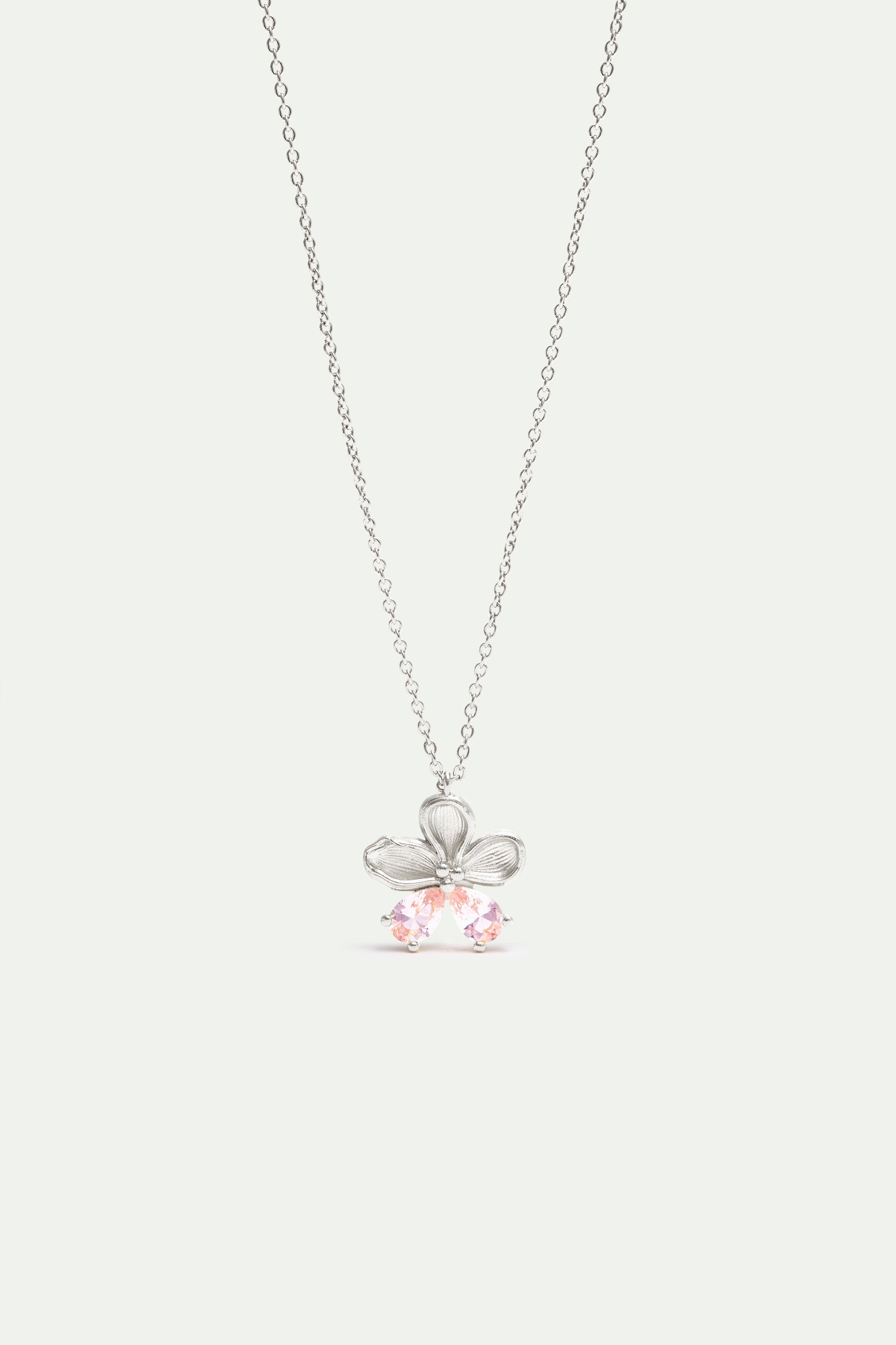 Cherry blossom and pink stones silver pendant necklace