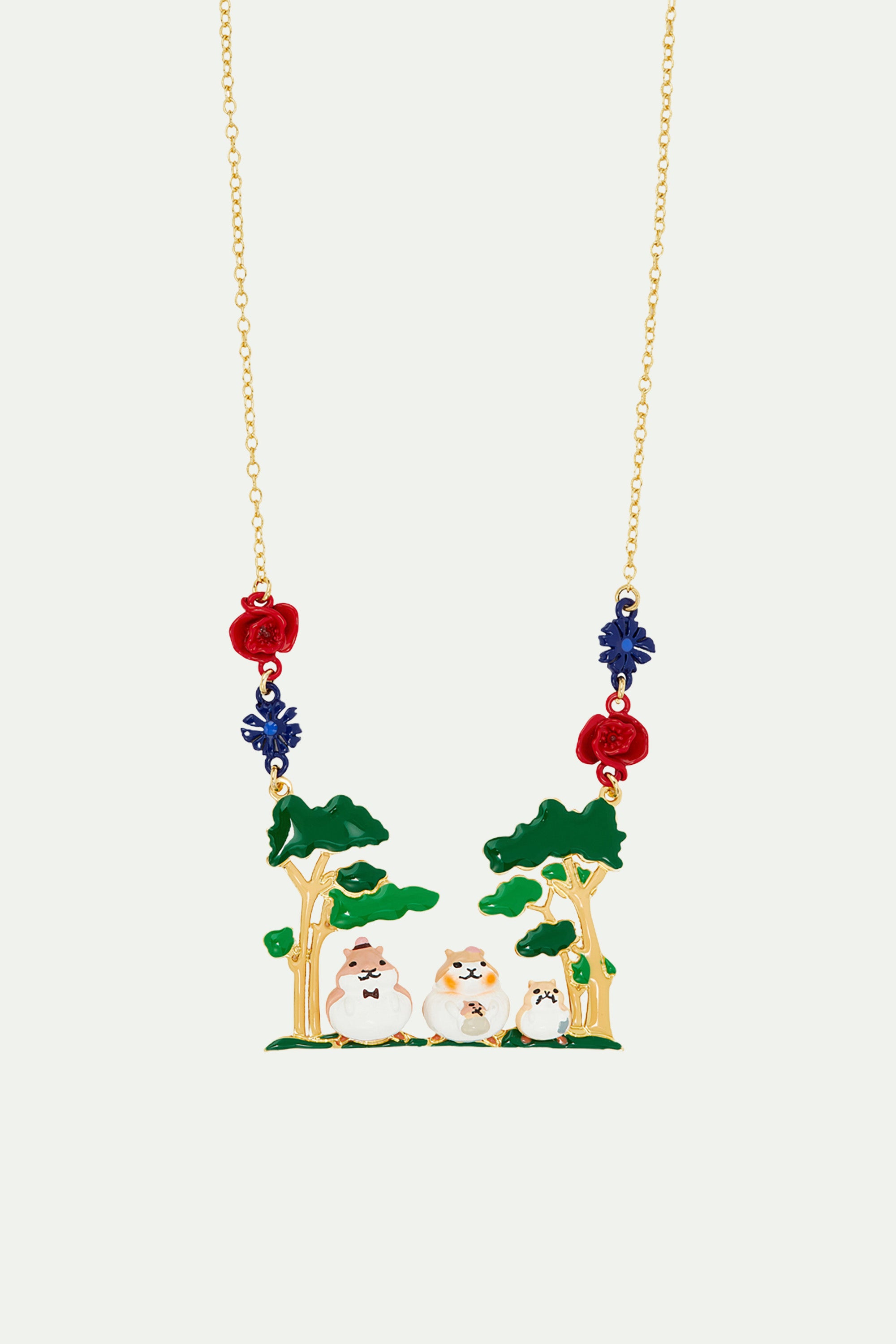 Hamster family forest walk statement necklace