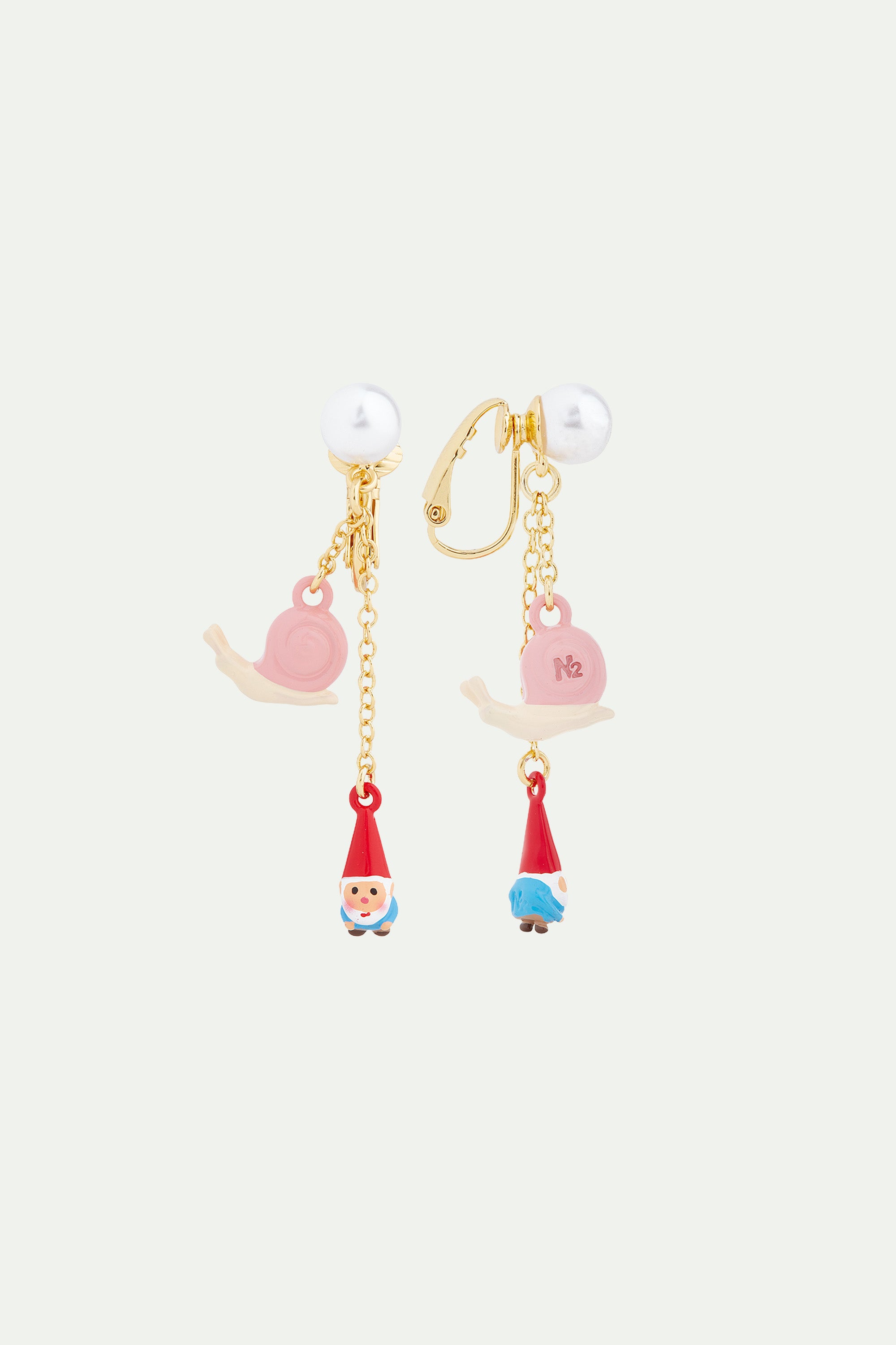 Garden gnome and snail clip-on earrings