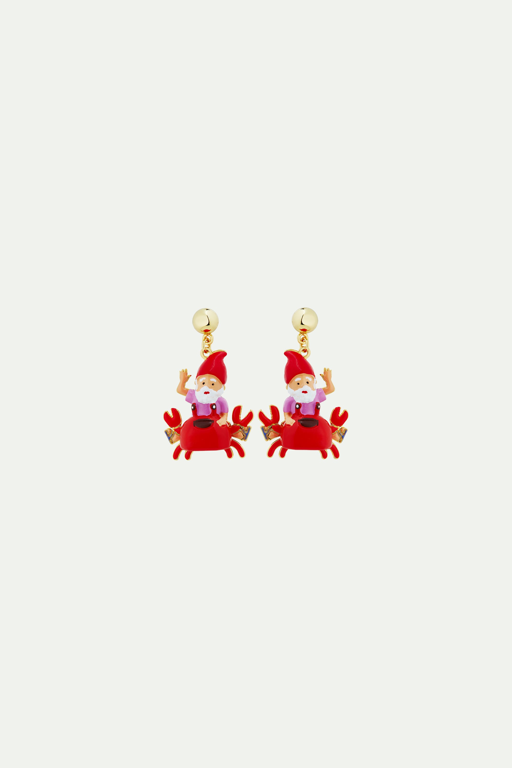 Garden gnome and red crab earrings