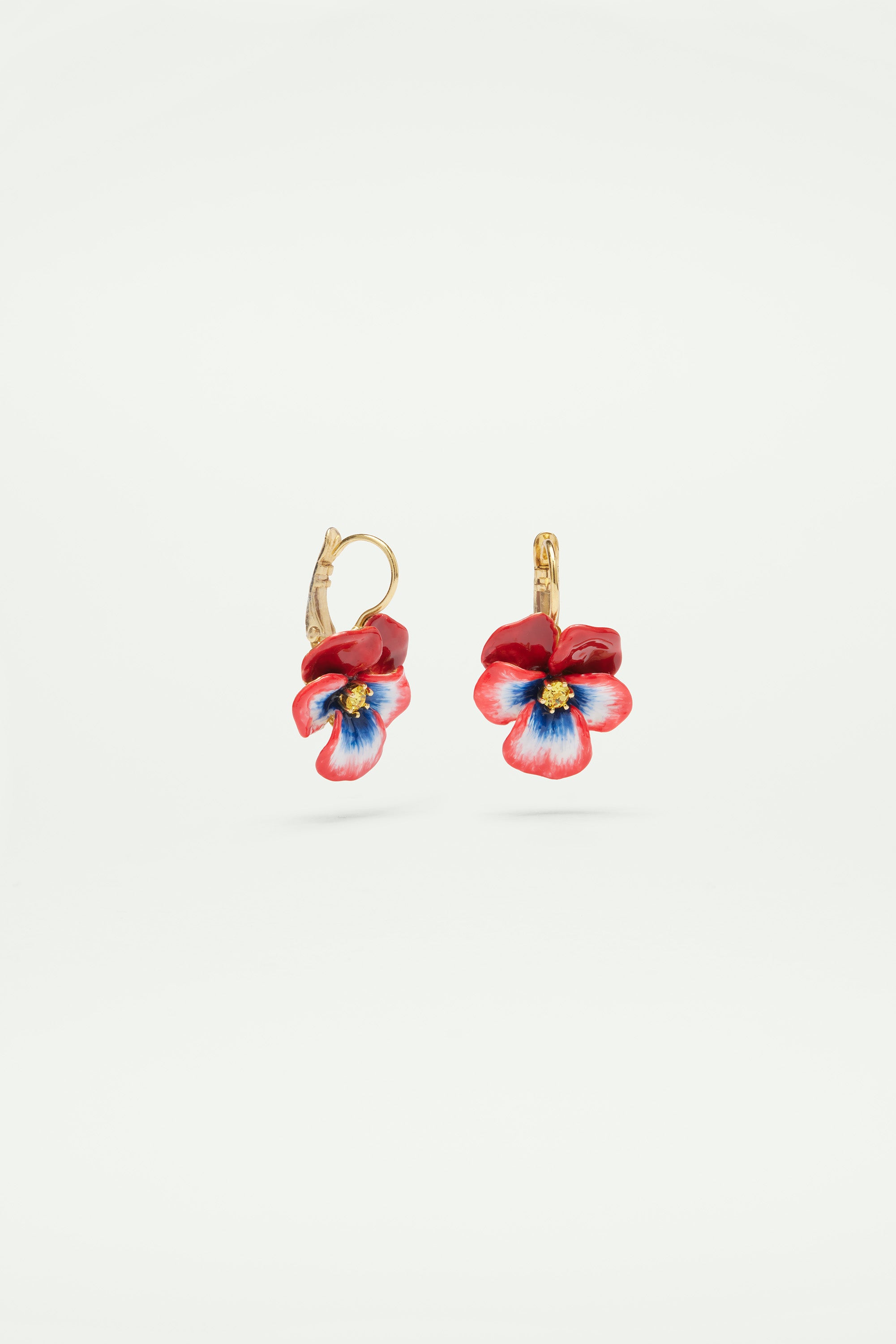 Red pansy and faceted crystal Sleeper earrings