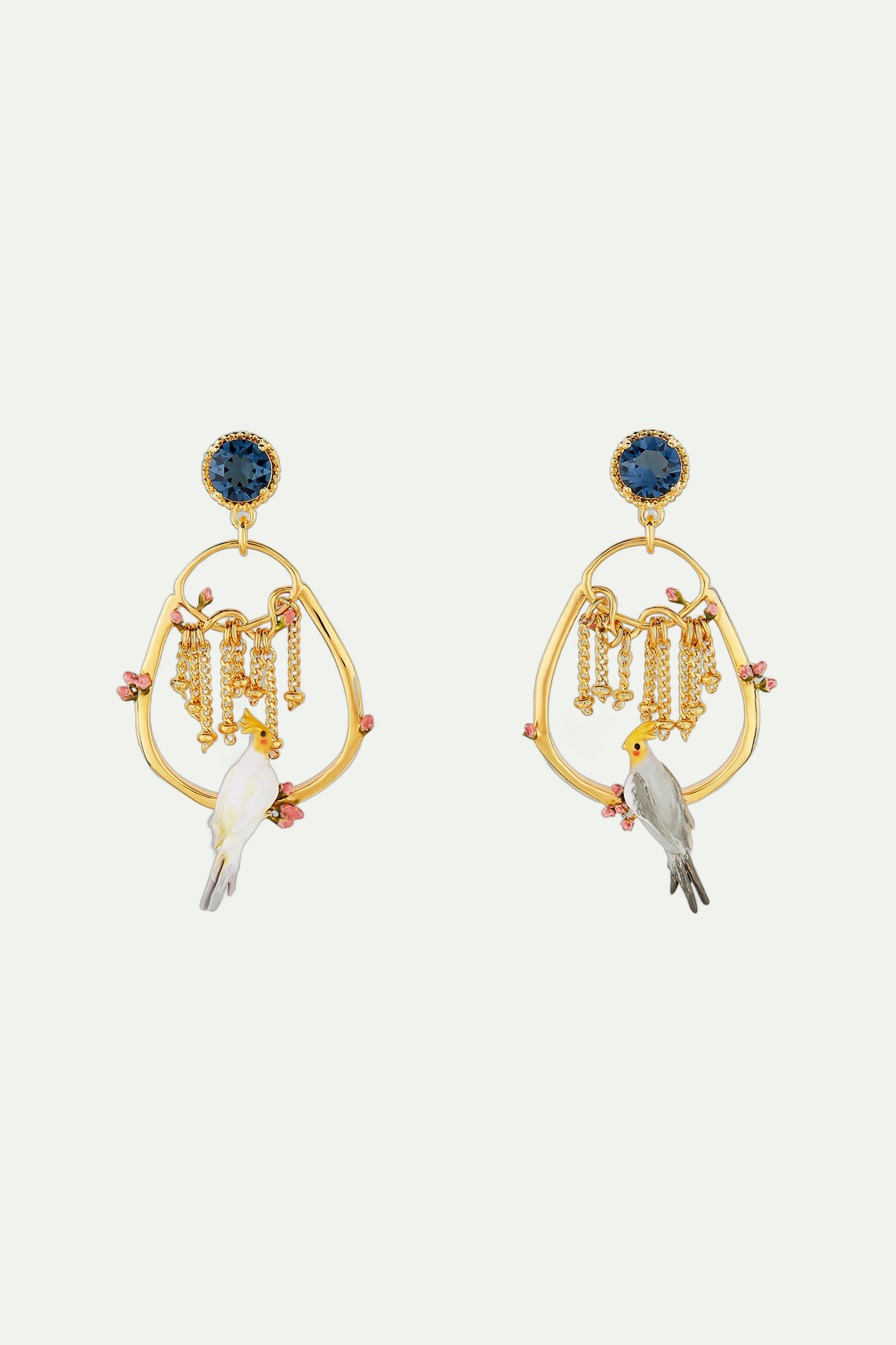Duo of Cockatiels and Rosebuds post earrings