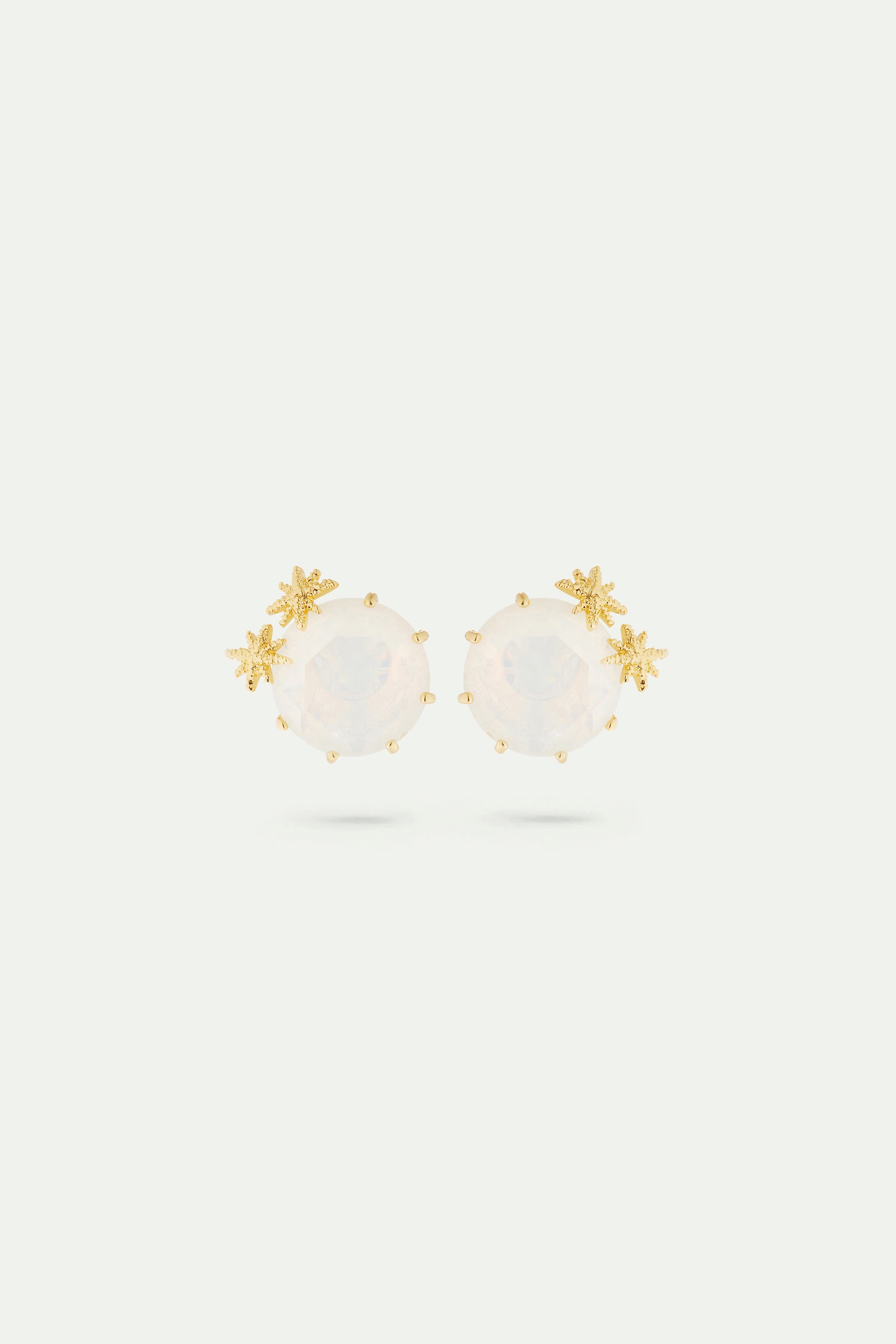 Opalescent white Diamantine round stone Post earrings and fine stars