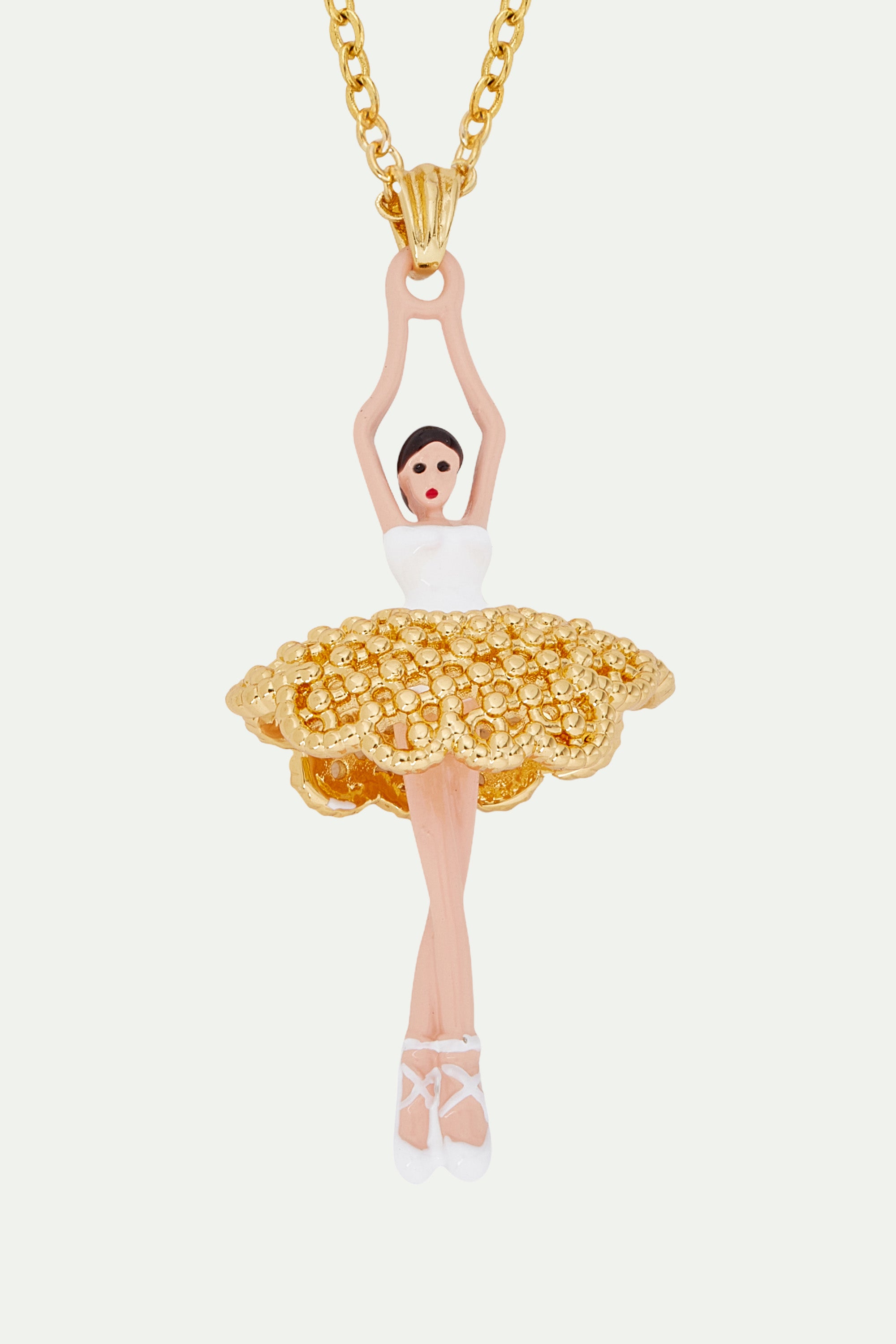 Gold lace tutu ballerina pendant necklace