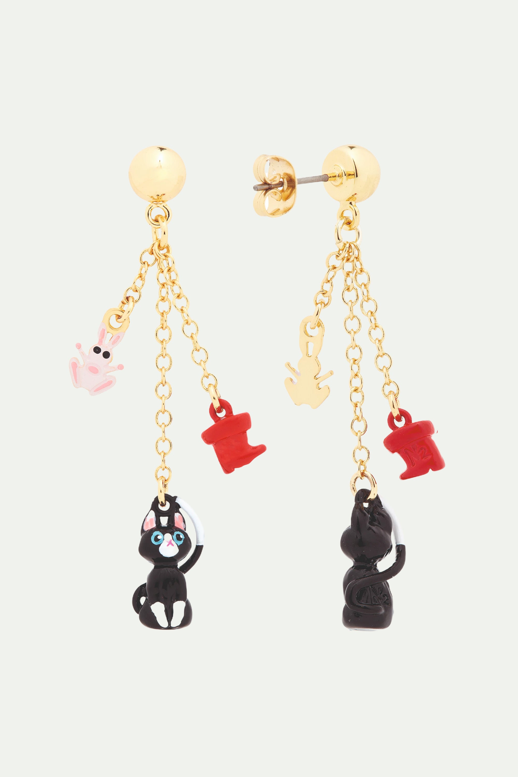 Charming cat and red boots post dangling earrings