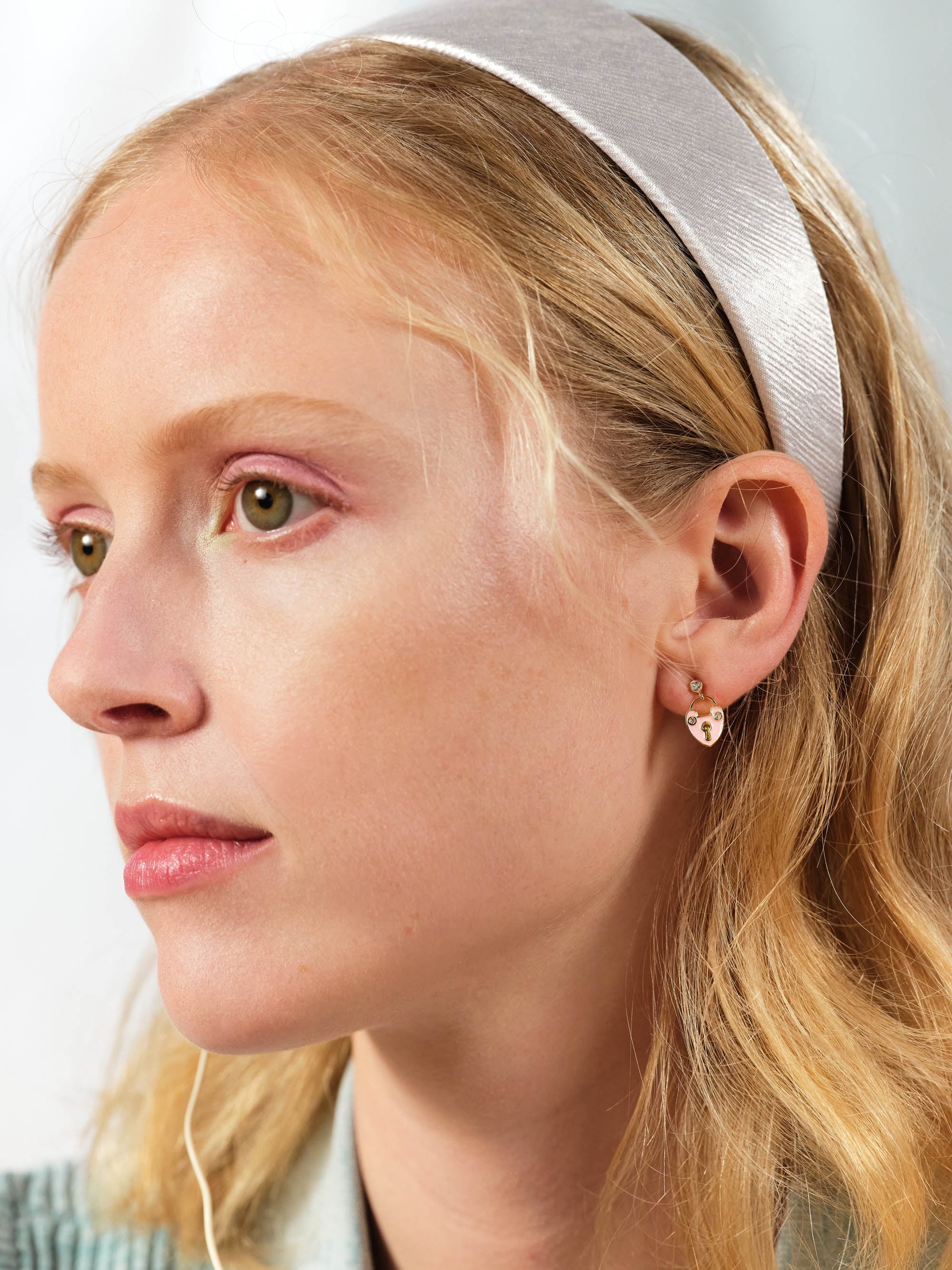 Asymmetrical heart padlock and heart card post earrings