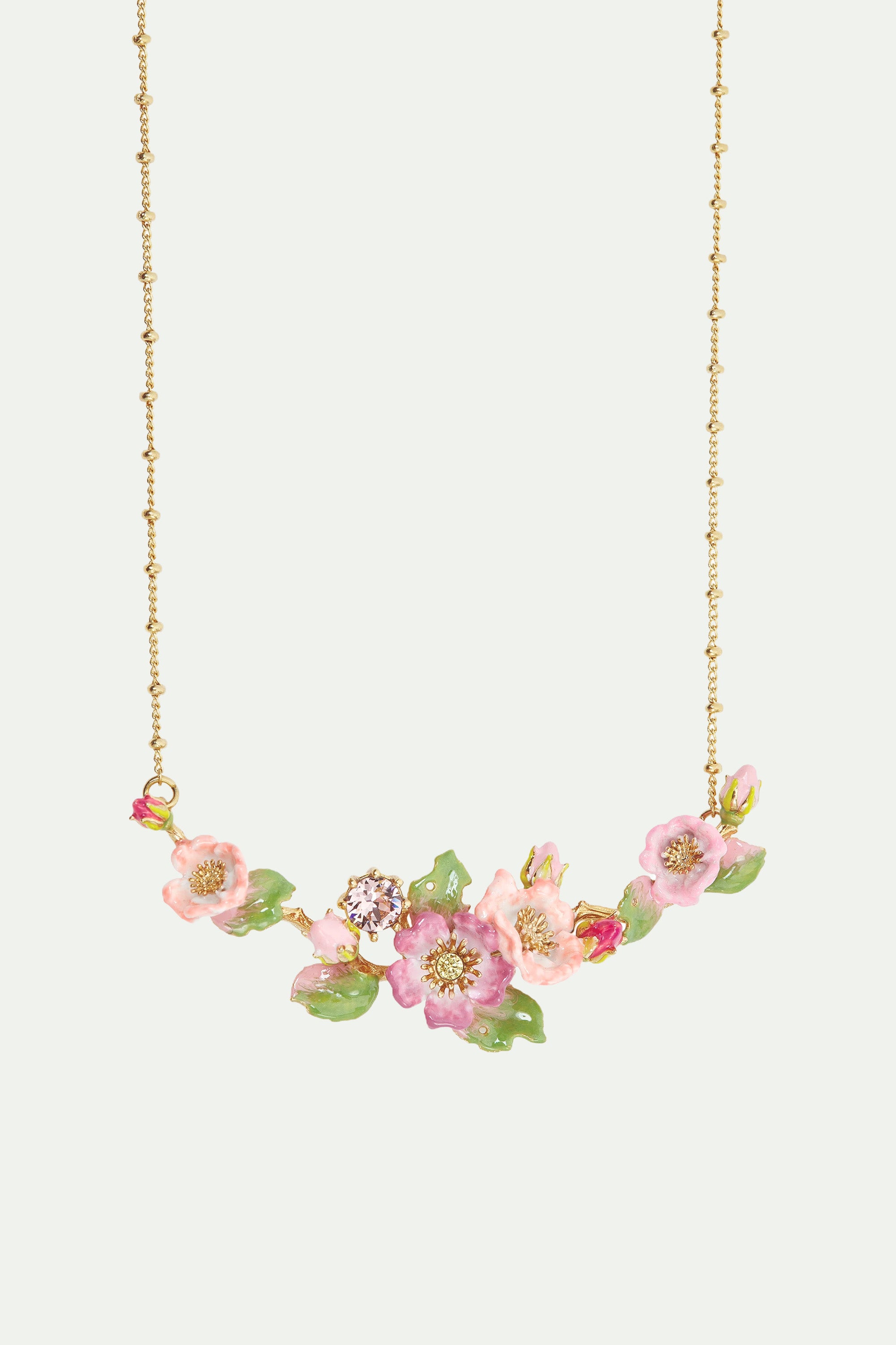 Wild rose and rosebush leaf statement necklace