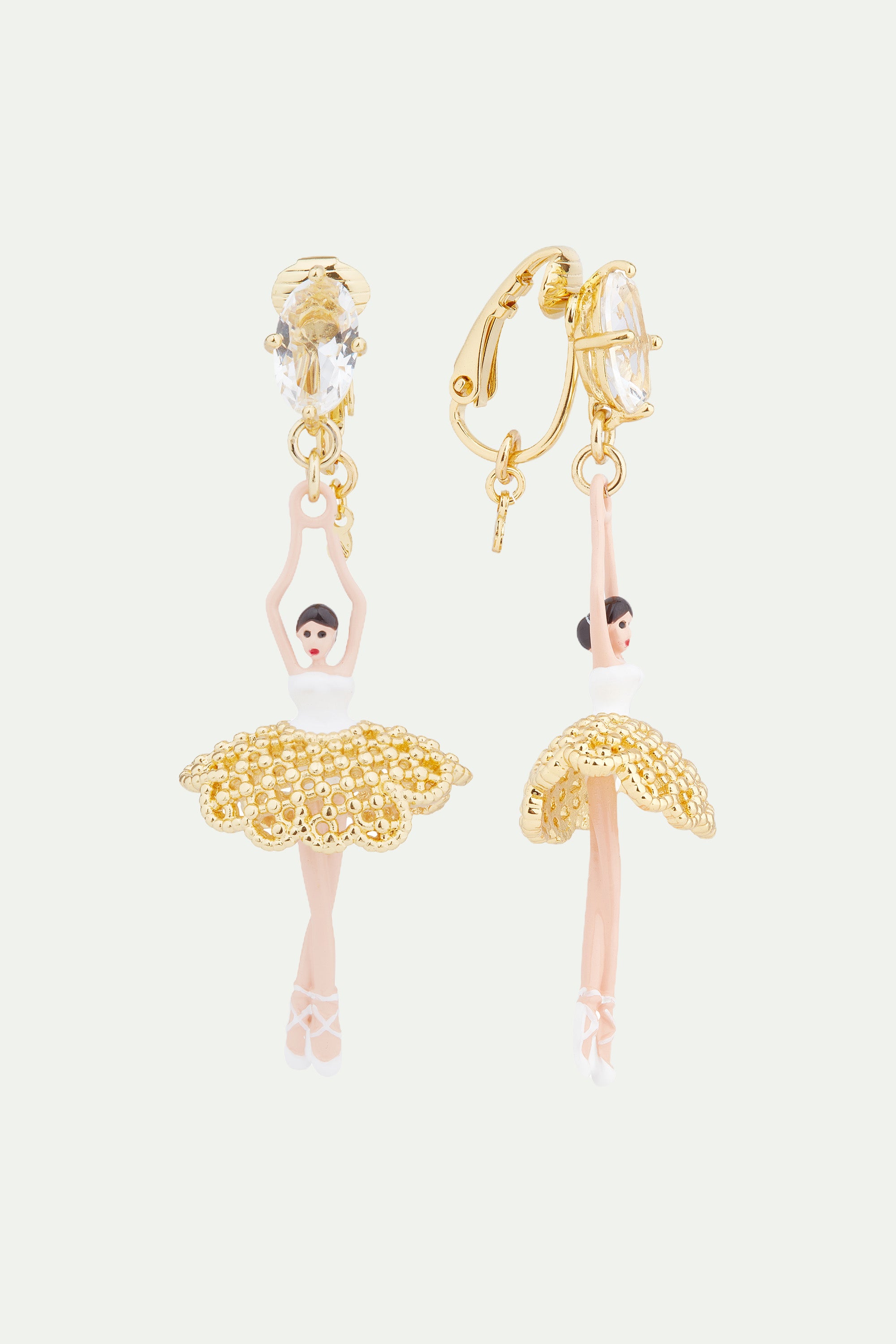 Gold lace tutu ballerina post earrings
