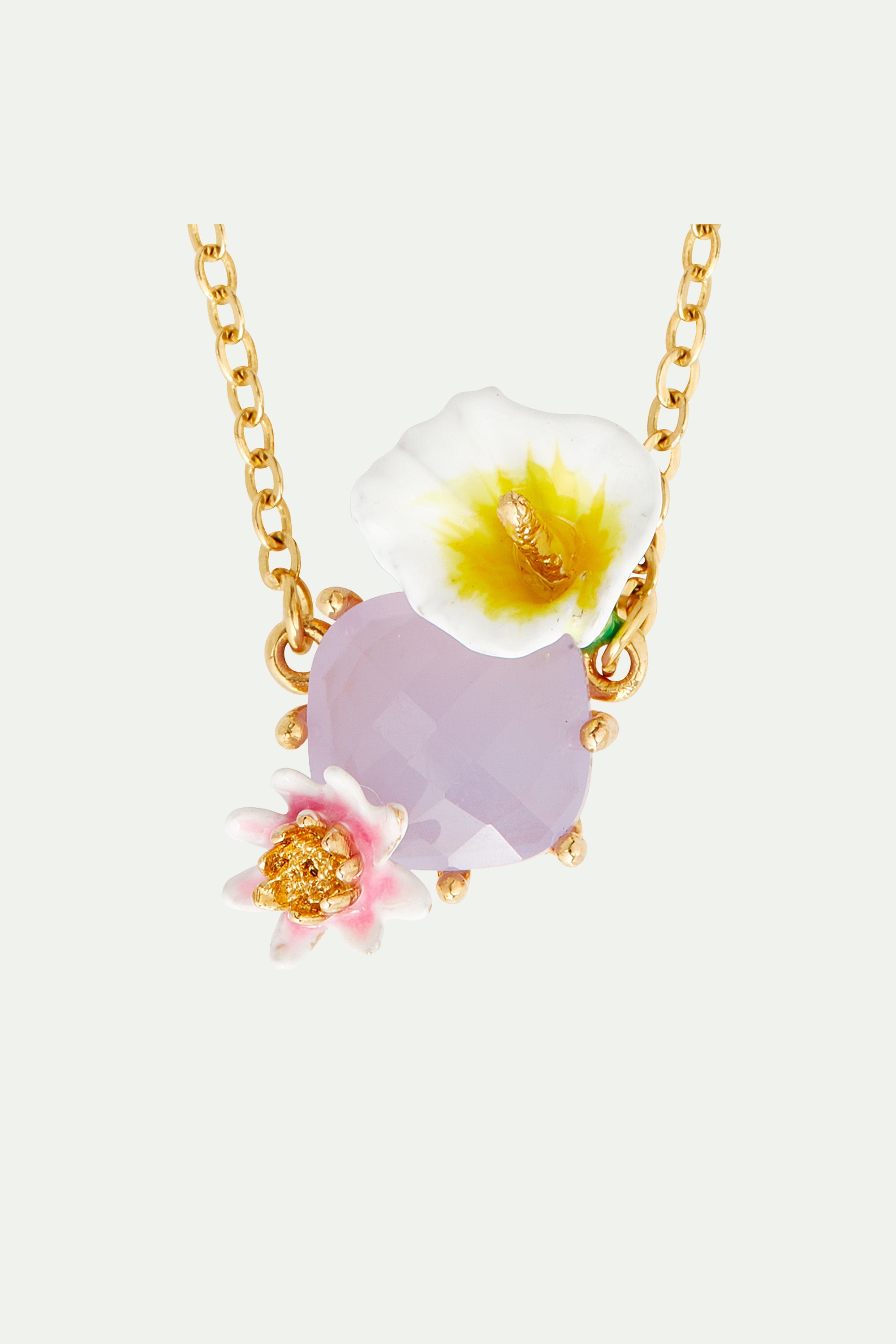 Bog arum and pink stone statement necklace