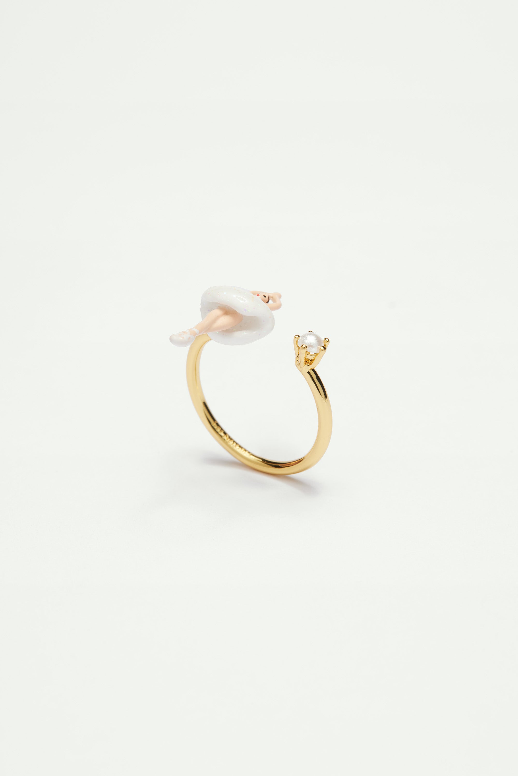 Adjustable ring with mini ballerina in a white tutu